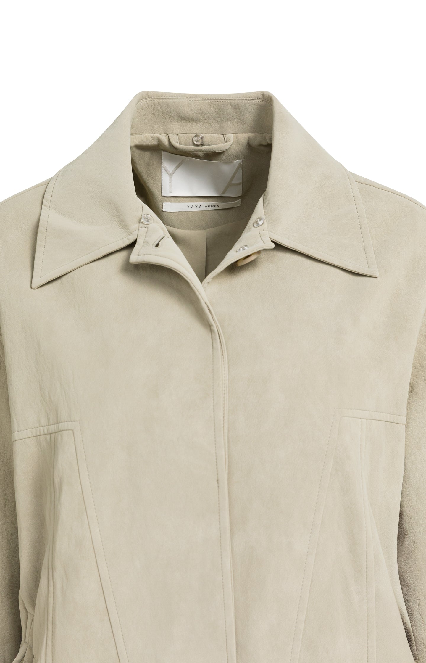 Long faux suede coat with detachable collar - Type: lookbook