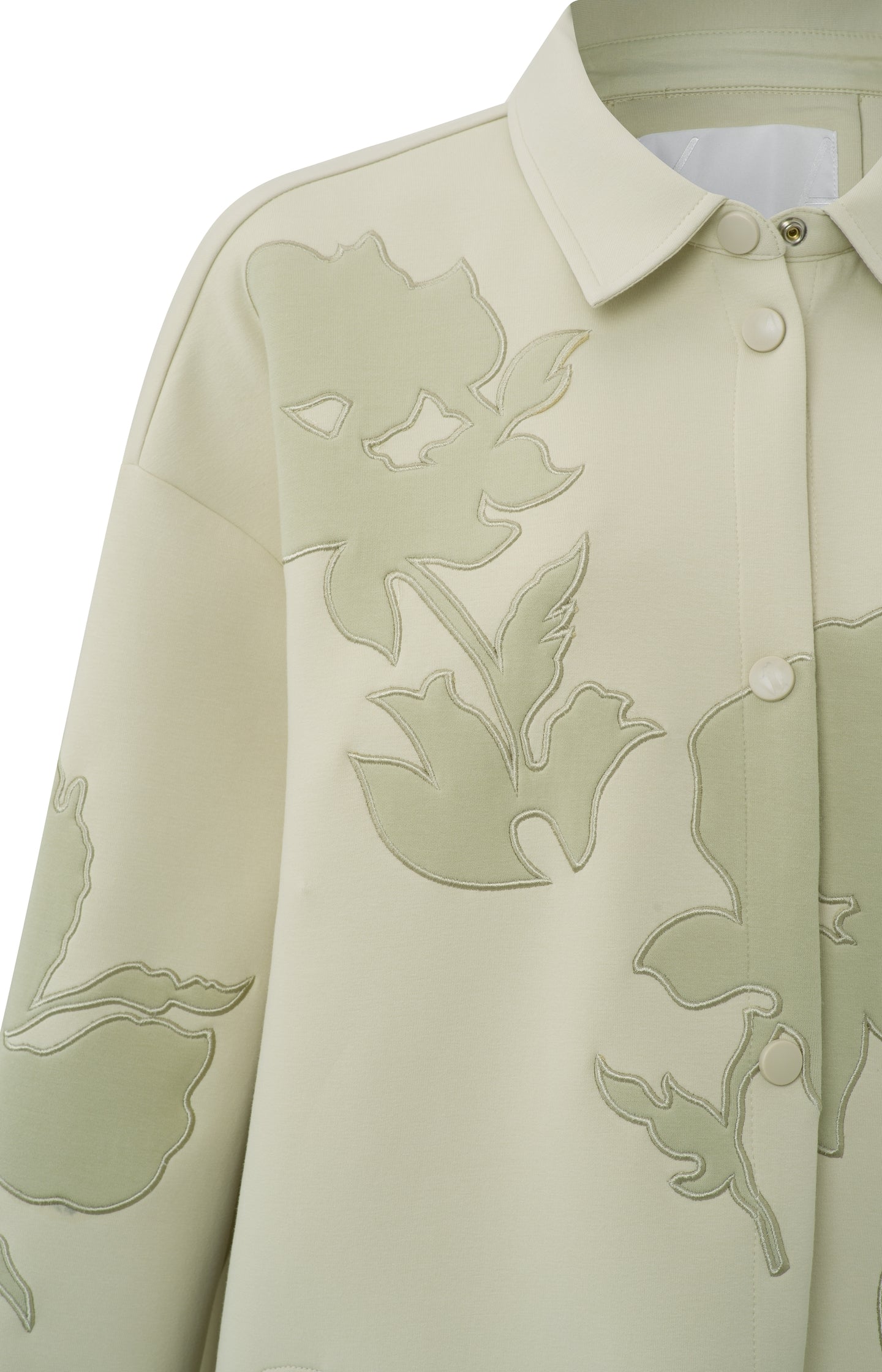 Long scuba jacket with long sleeves, press studs and florals
