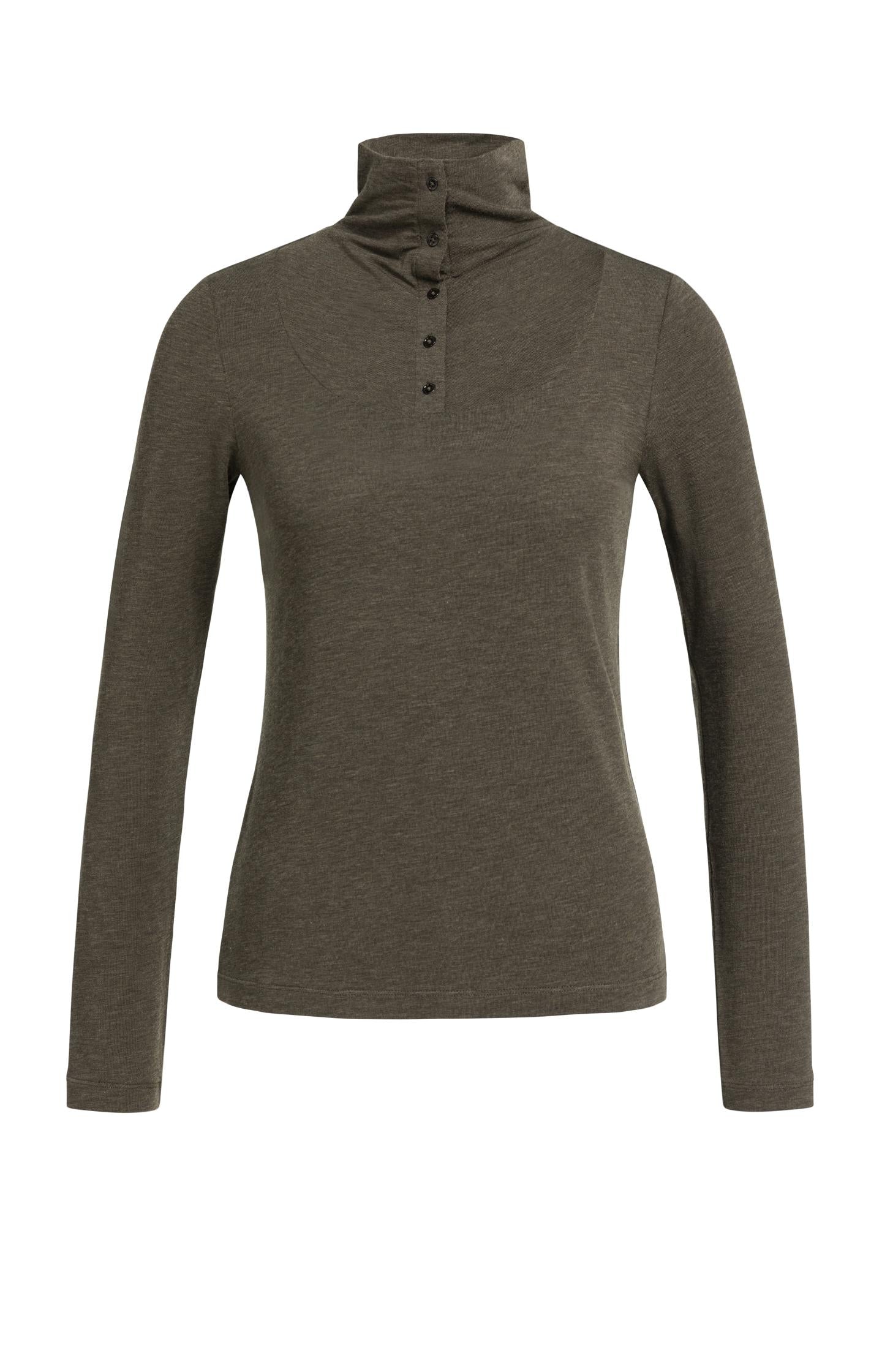 Long sleeve jersey top with buttoned high neck - Type: product