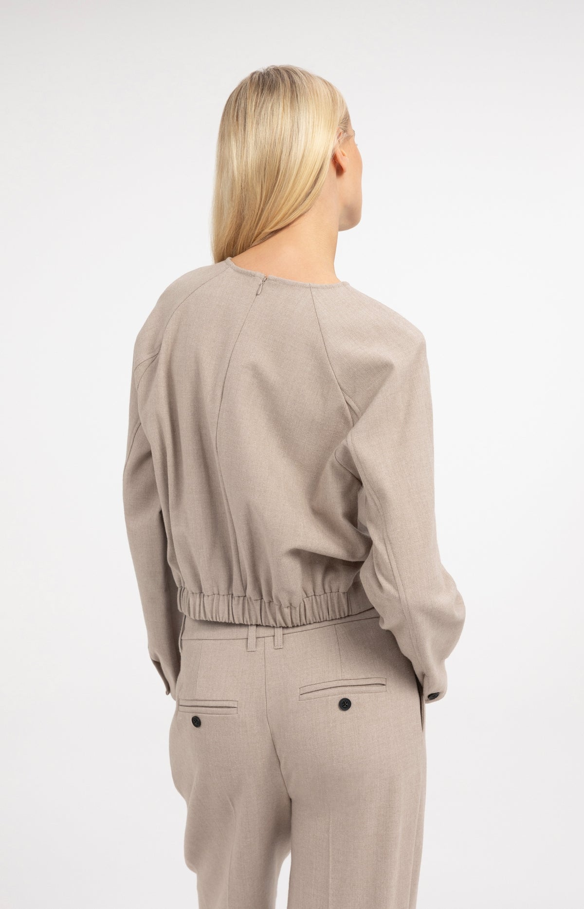 Long sleeve top with blouson hem - Beige Melange