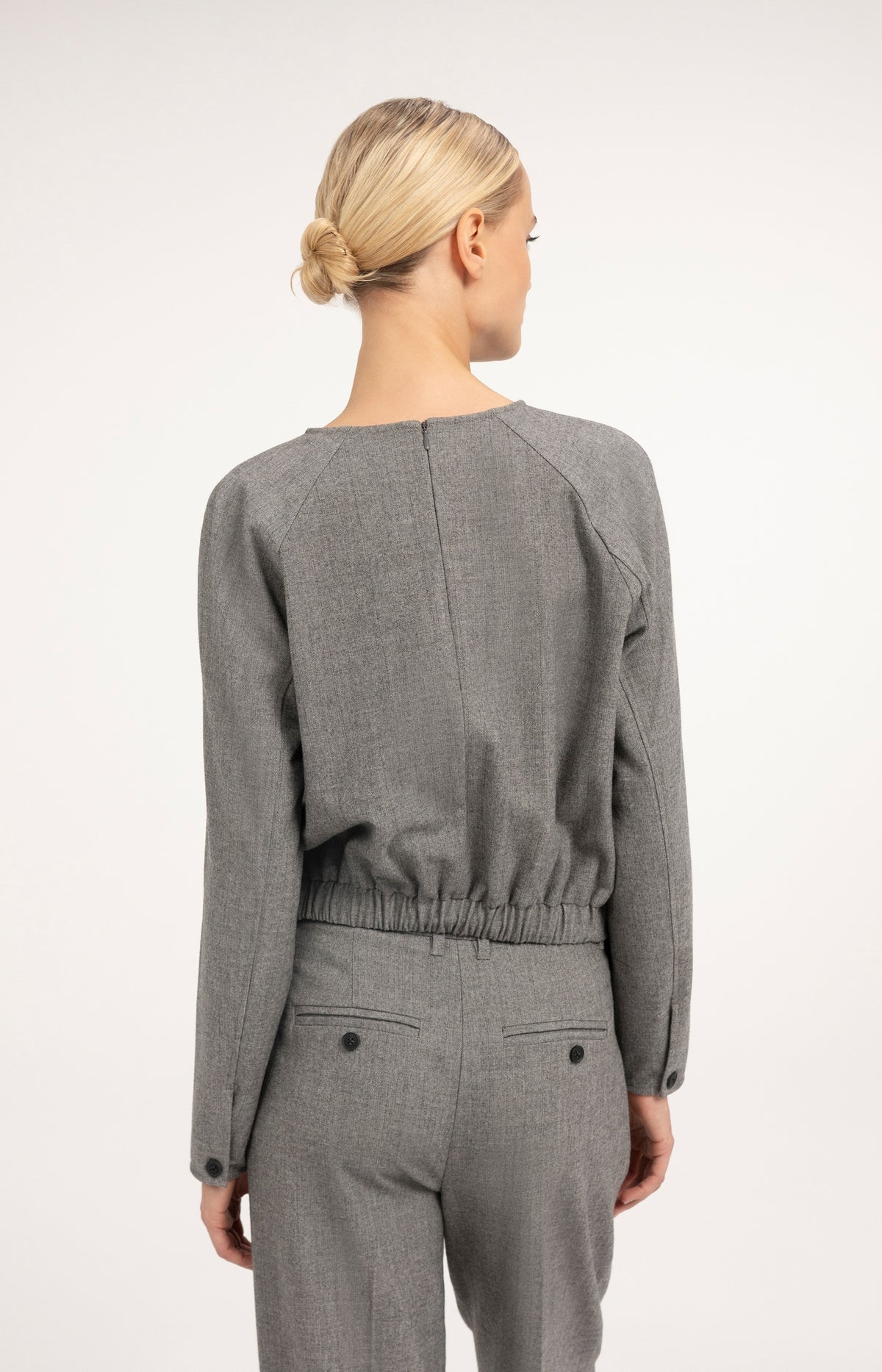 Long sleeve top with blouson hem - Grey