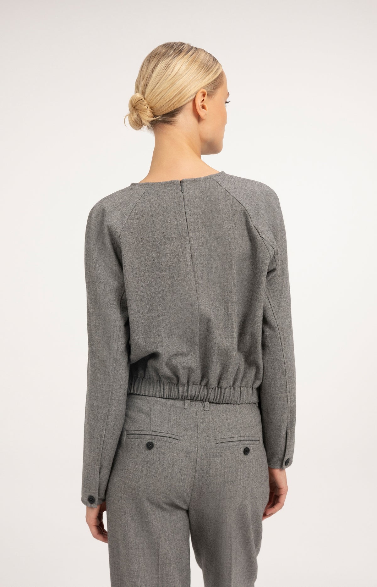Long sleeve top with blouson hem - Medium Grey Melange