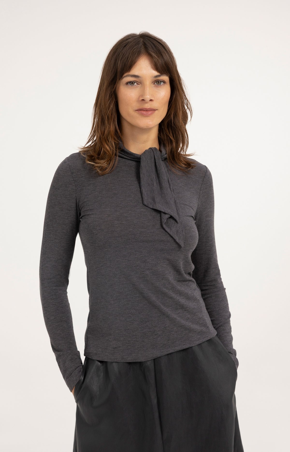 Long sleeve top with scarf collar - Pavement Grey Melange