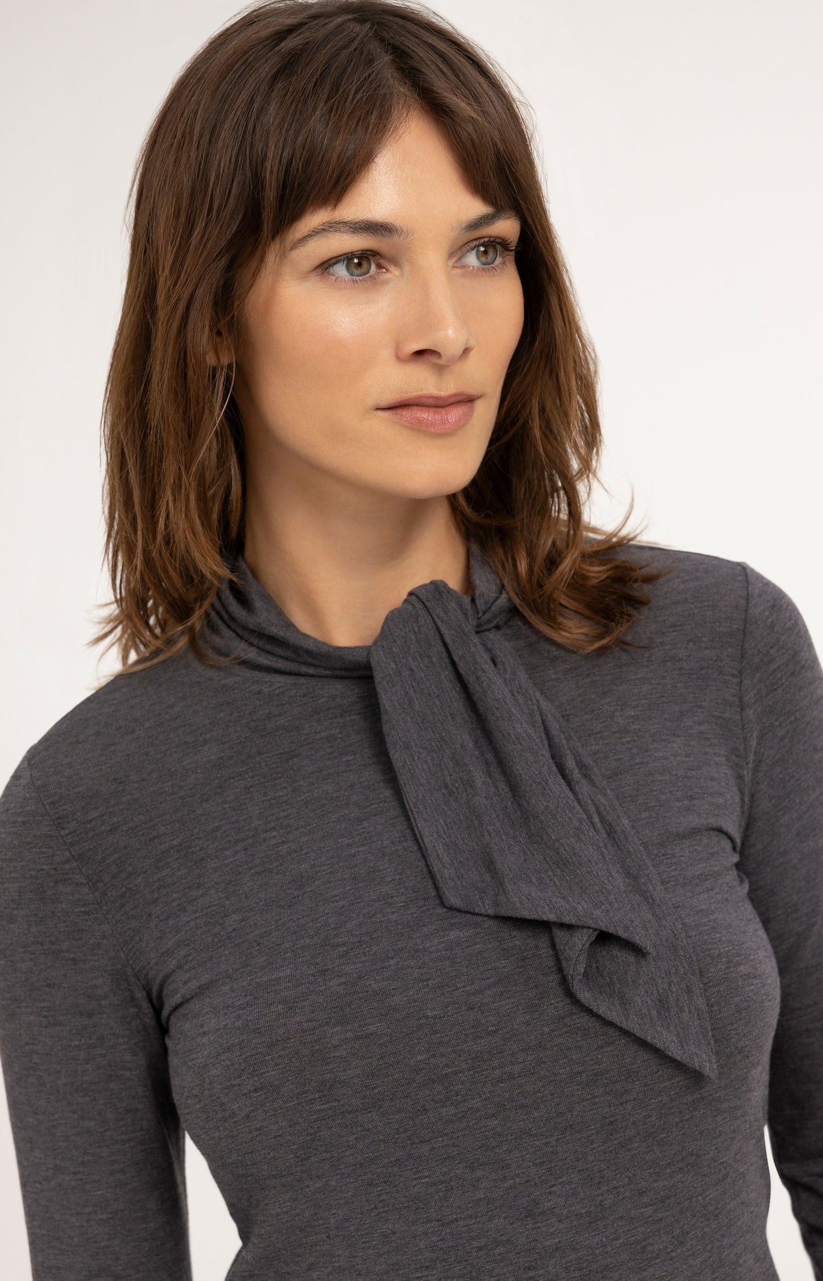 Long sleeve top with scarf collar - Pavement Grey Melange