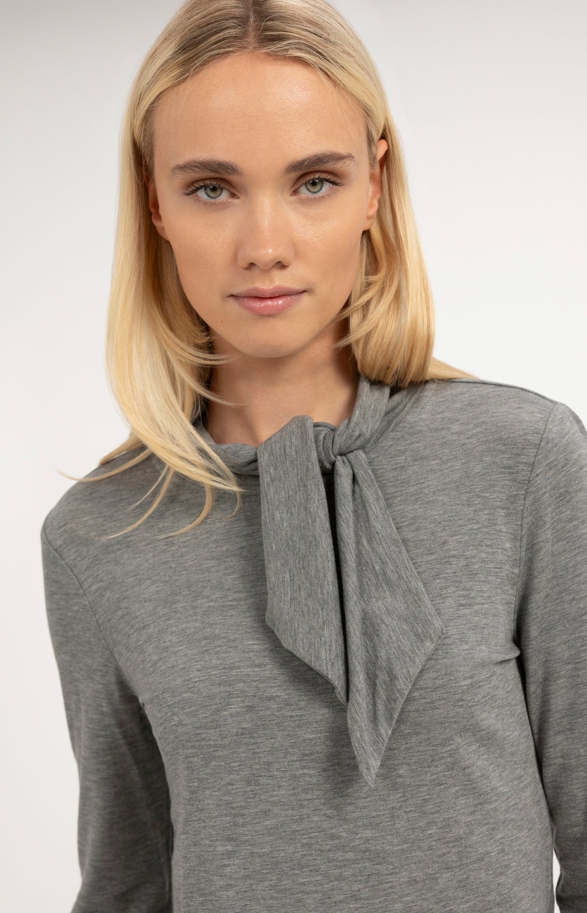 Long sleeve top with scarf collar - Soap Grey Melange