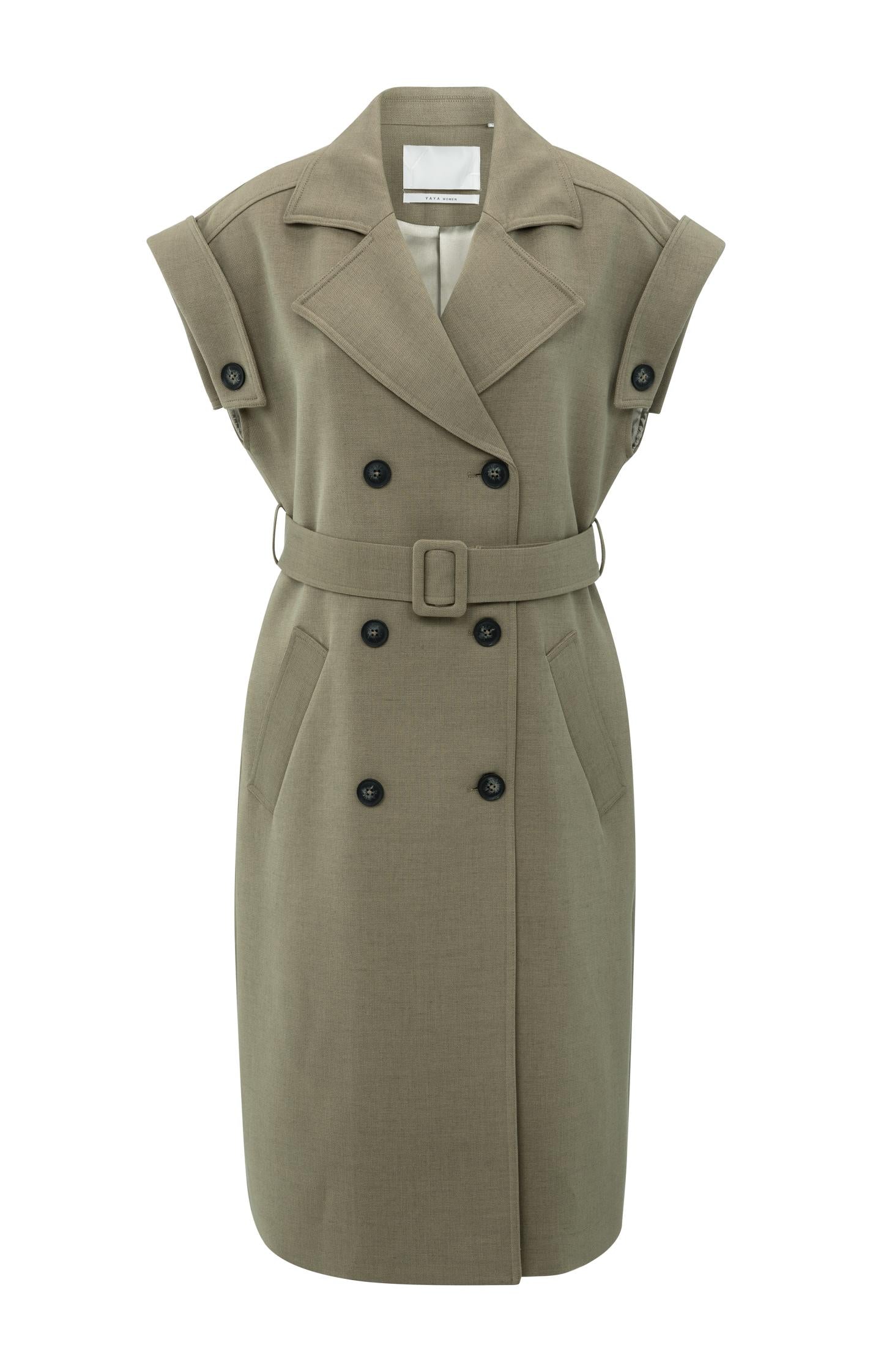 Long sleeveless coat with lapels and waist belt - Type: product