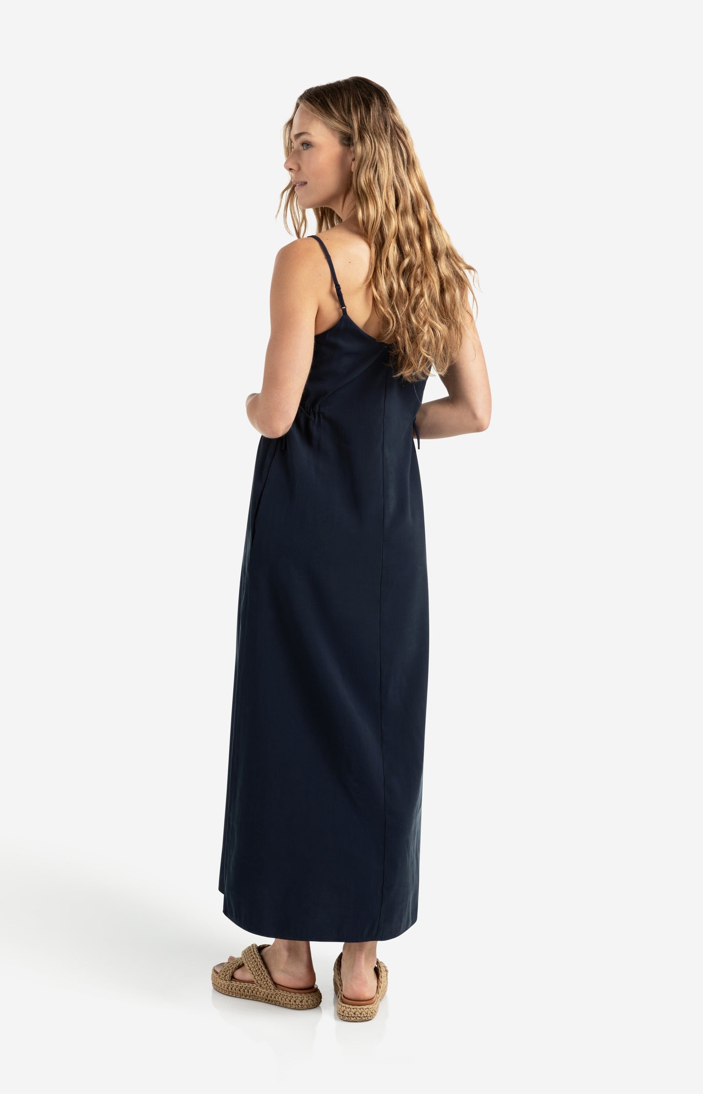 Long strappy dress with drawstring details