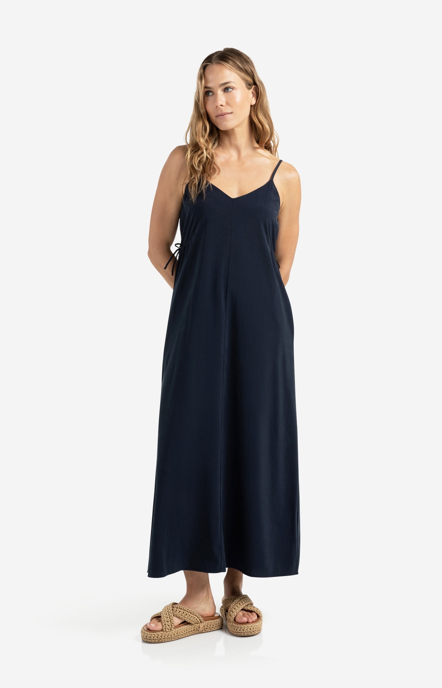 Long strappy dress with drawstring details