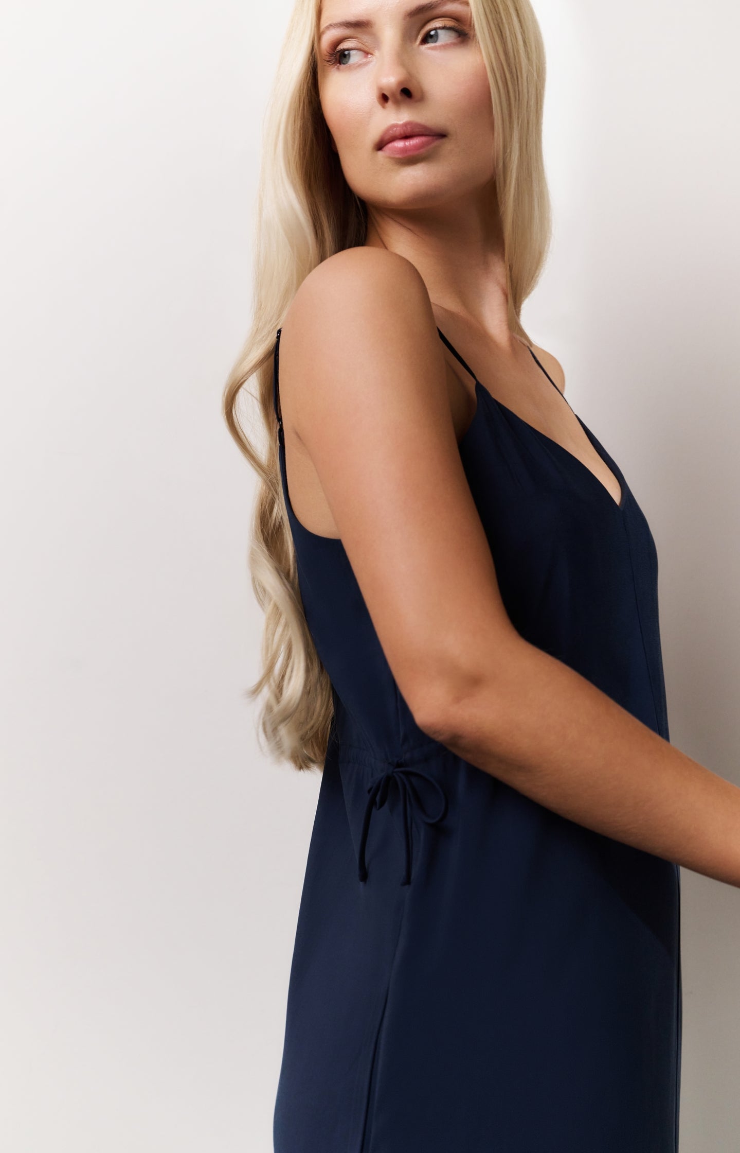 Long strappy dress with drawstring details