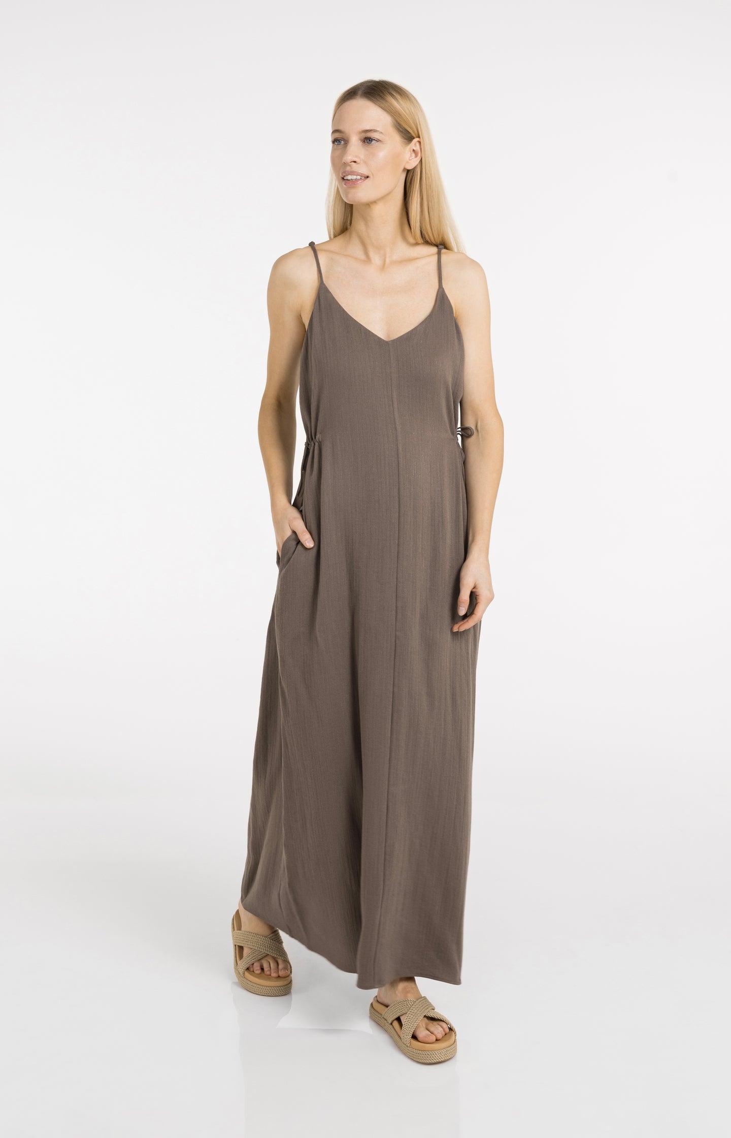 Long strappy dress with drawstrings