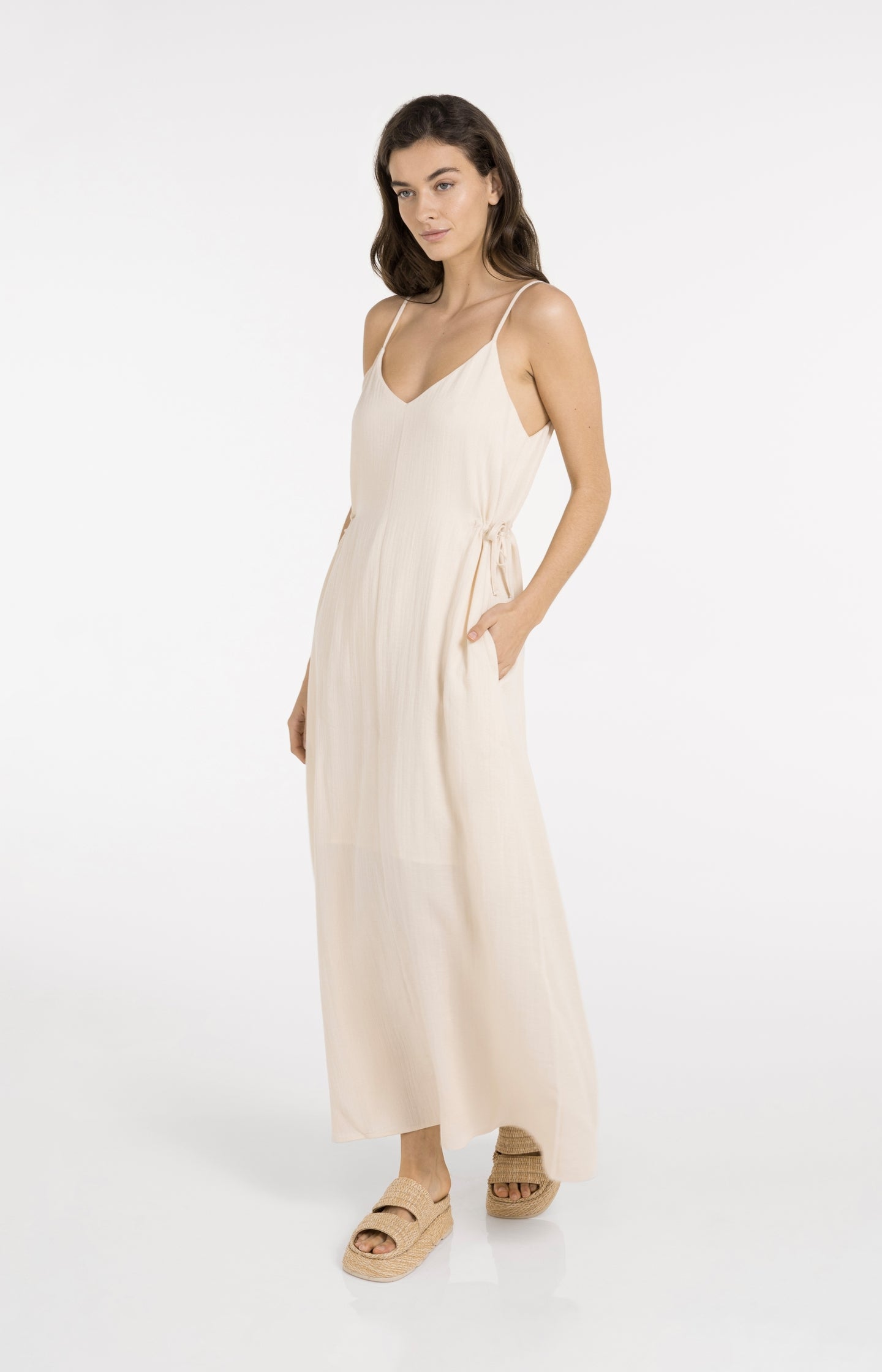 Long strappy dress with drawstrings