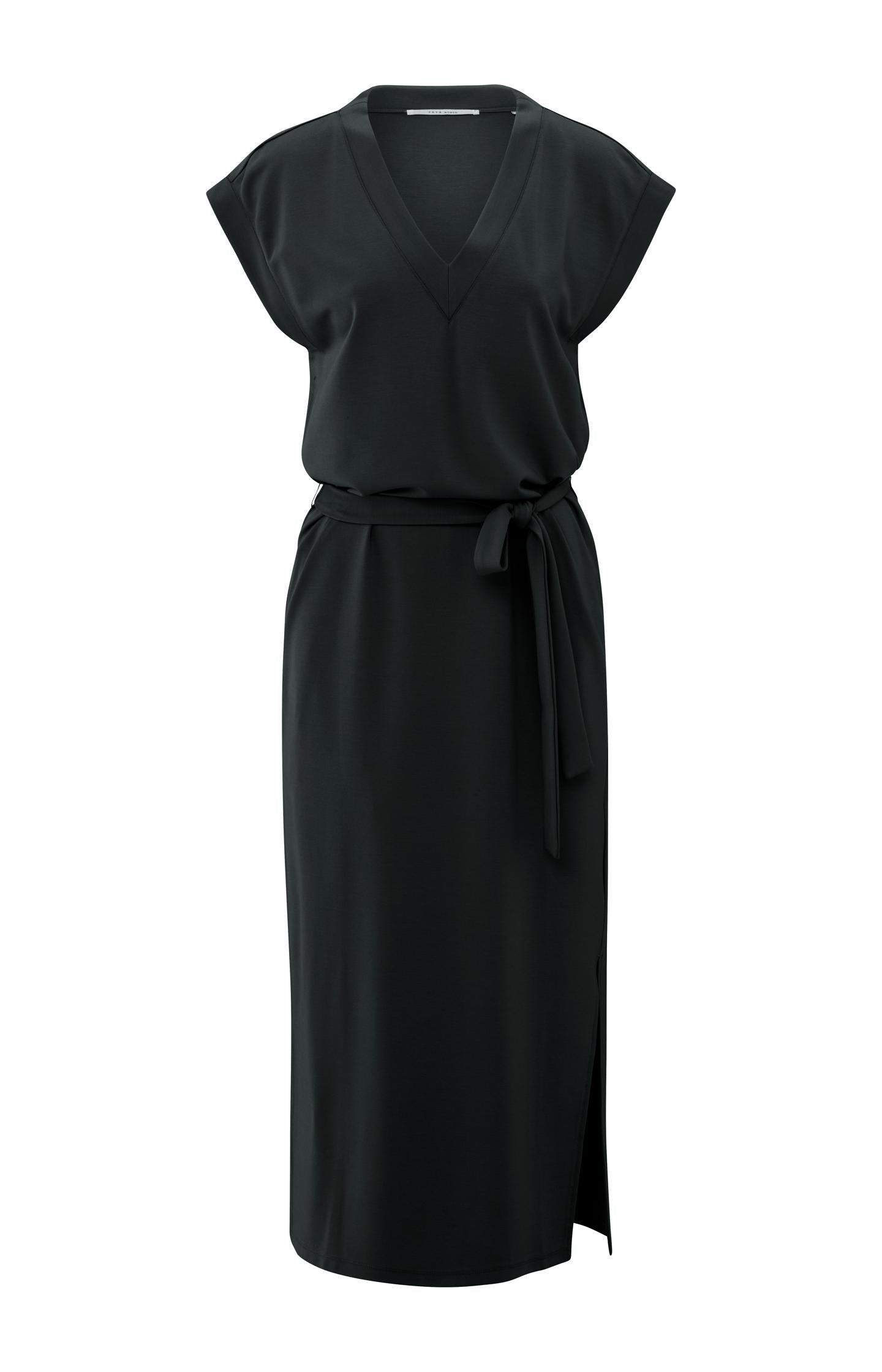 Long T-shirt dress with V-neck and belt - Type: product