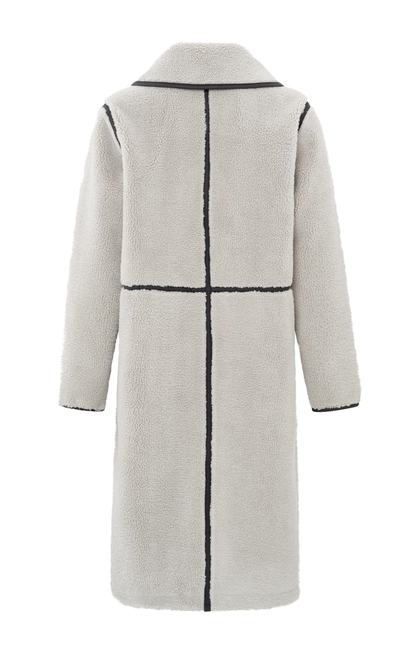 Long teddy coat with double-breasted buttons and collar