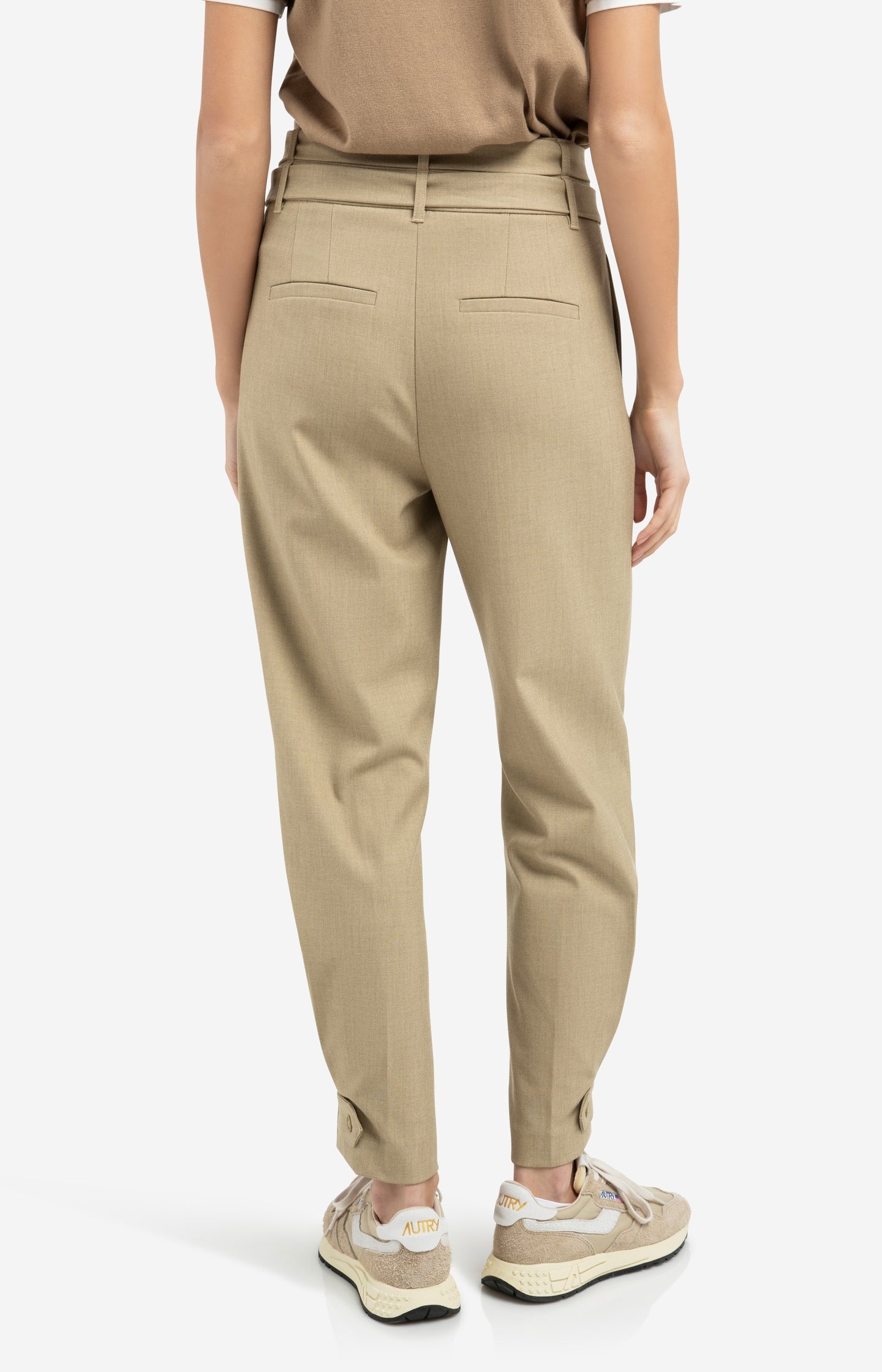 Loose fit trousers with double belt and button detail - Brown