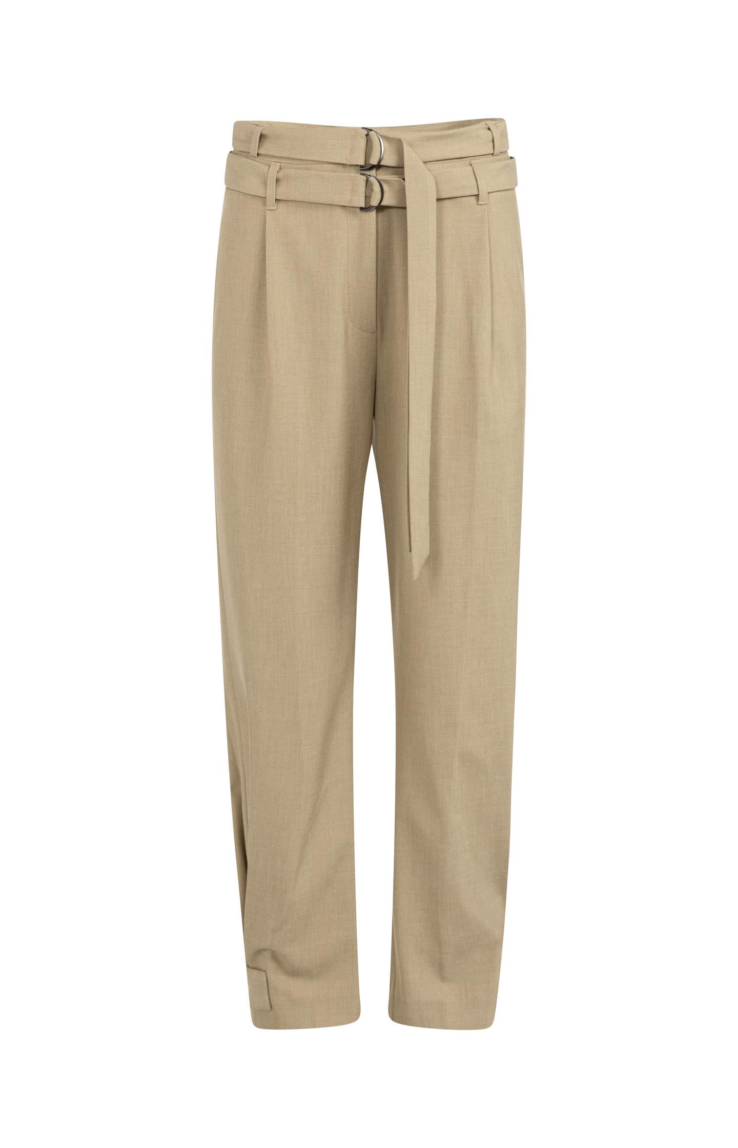 Loose fit trousers with double belt and button detail - Brown - Type: product