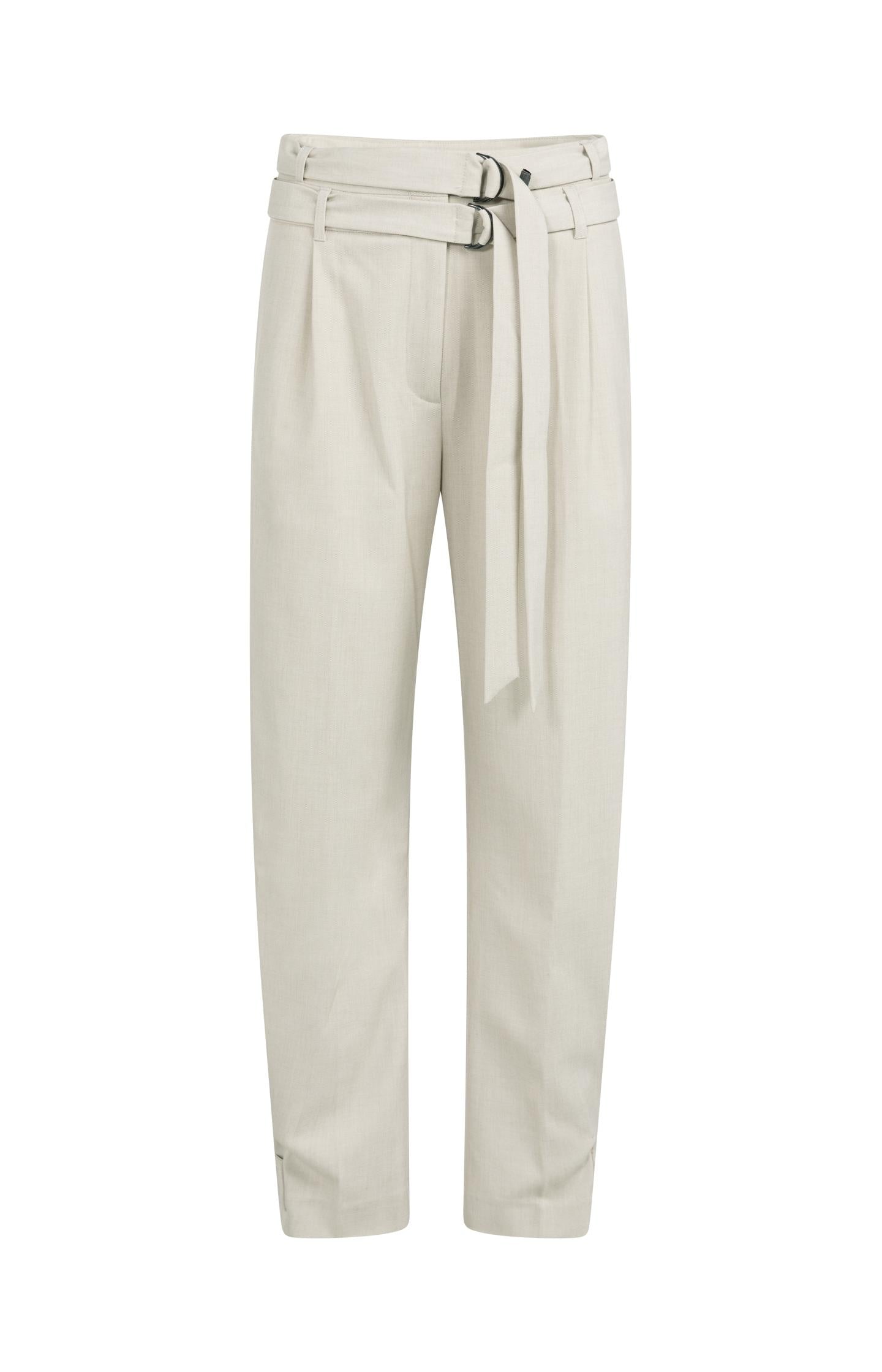 Loose fit trousers with double belt and button detail - Beige - Type: product