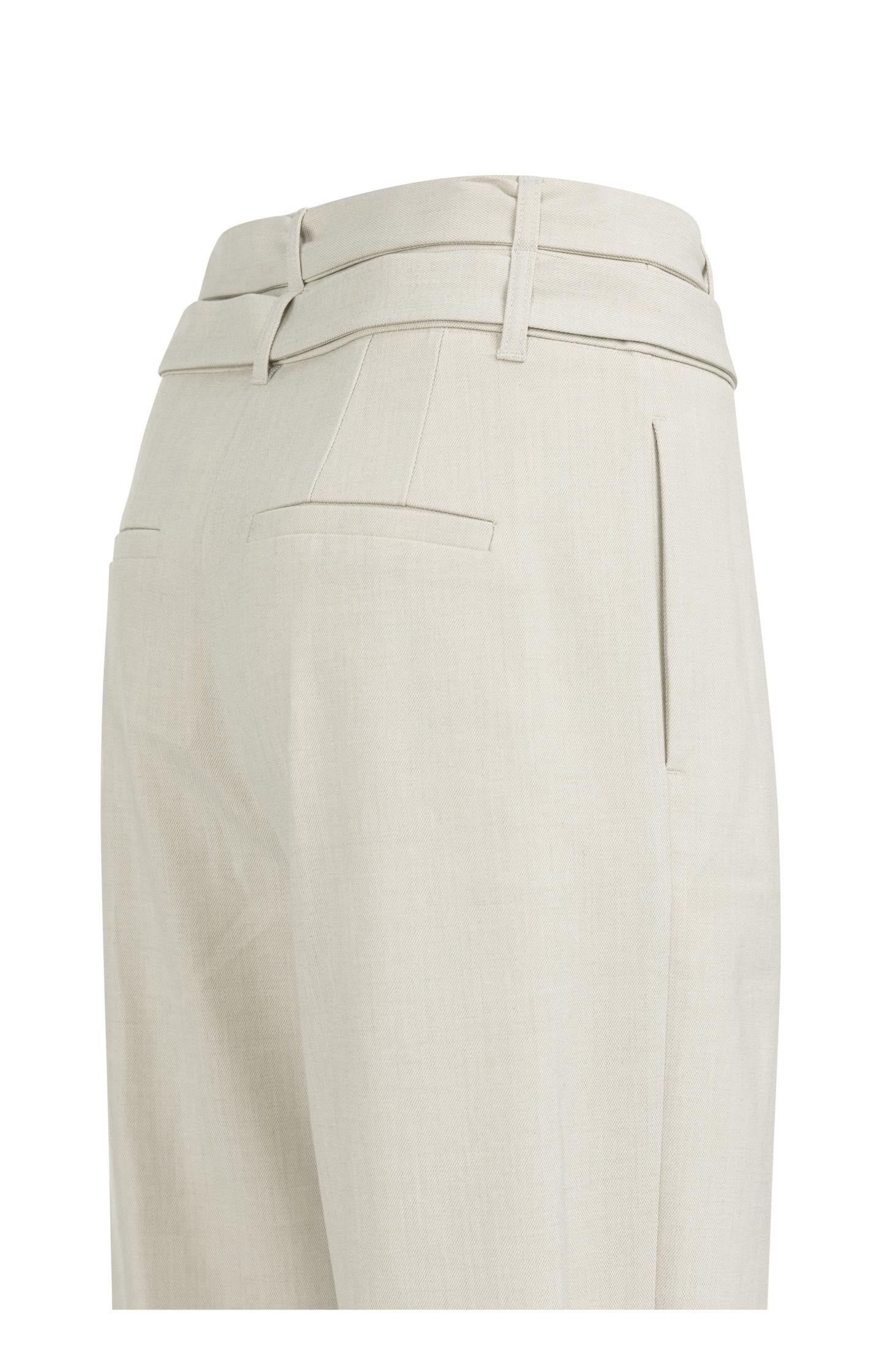 Loose fit trousers with double belt and button detail - Beige