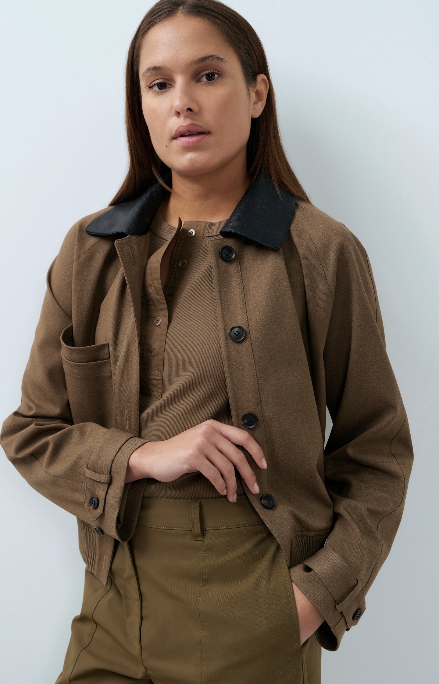 Melange jacket with contrast collar