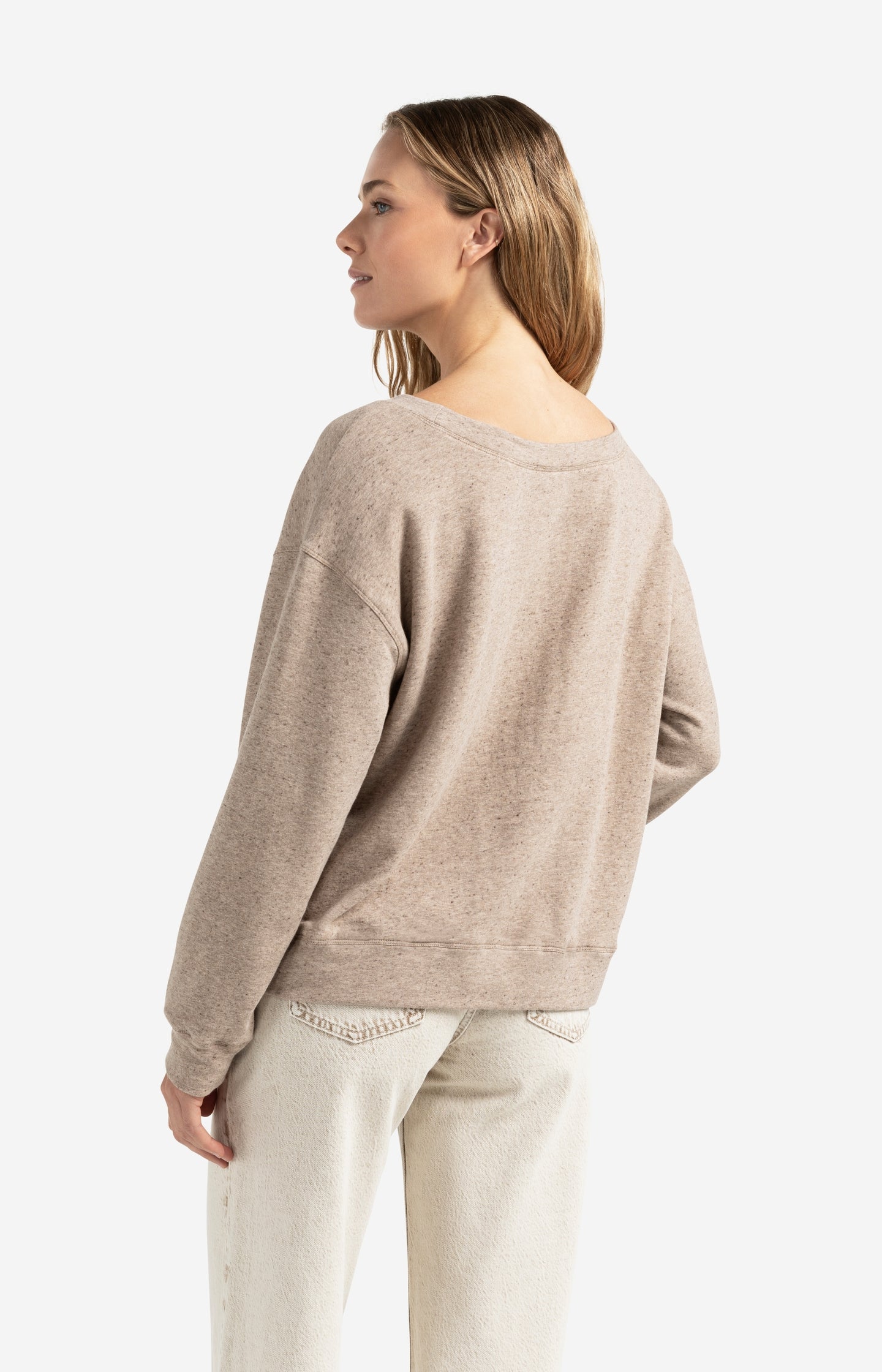 Mélange sweatshirt with boat neckline and side slit