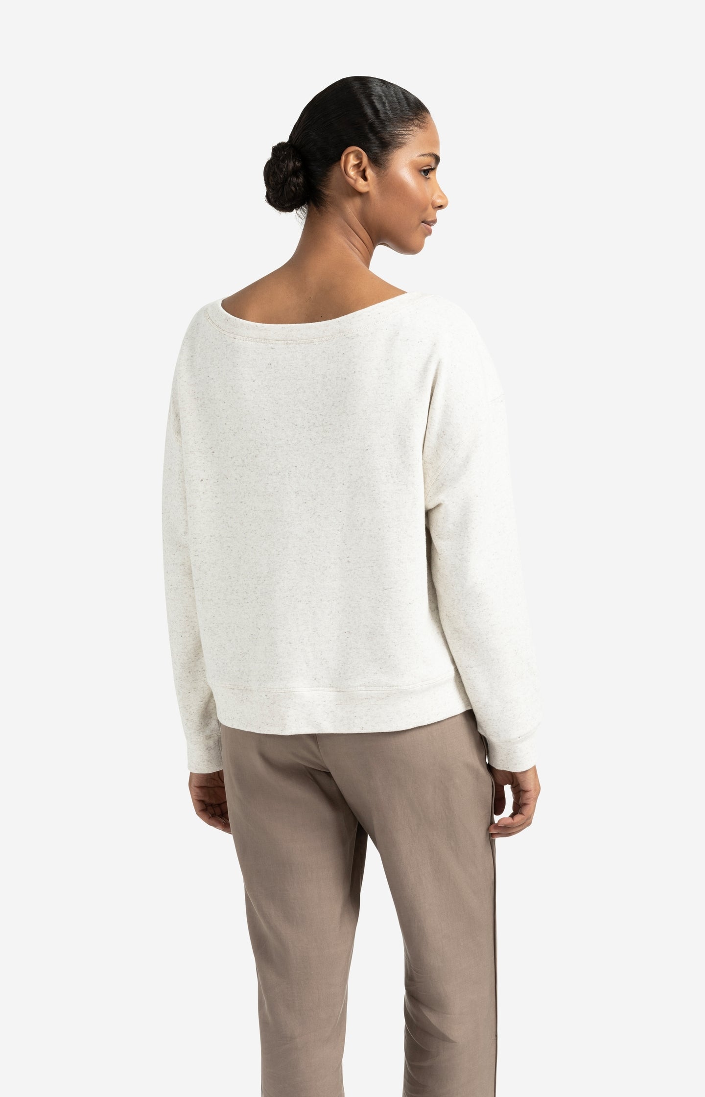 Mélange sweatshirt with boat neckline and side slit