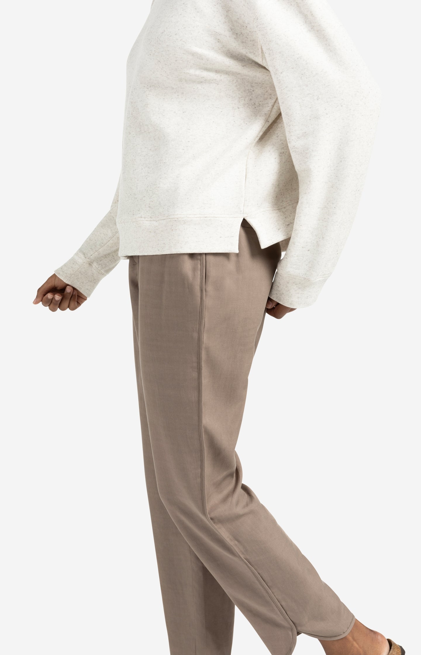 Mélange sweatshirt with boat neckline and side slit