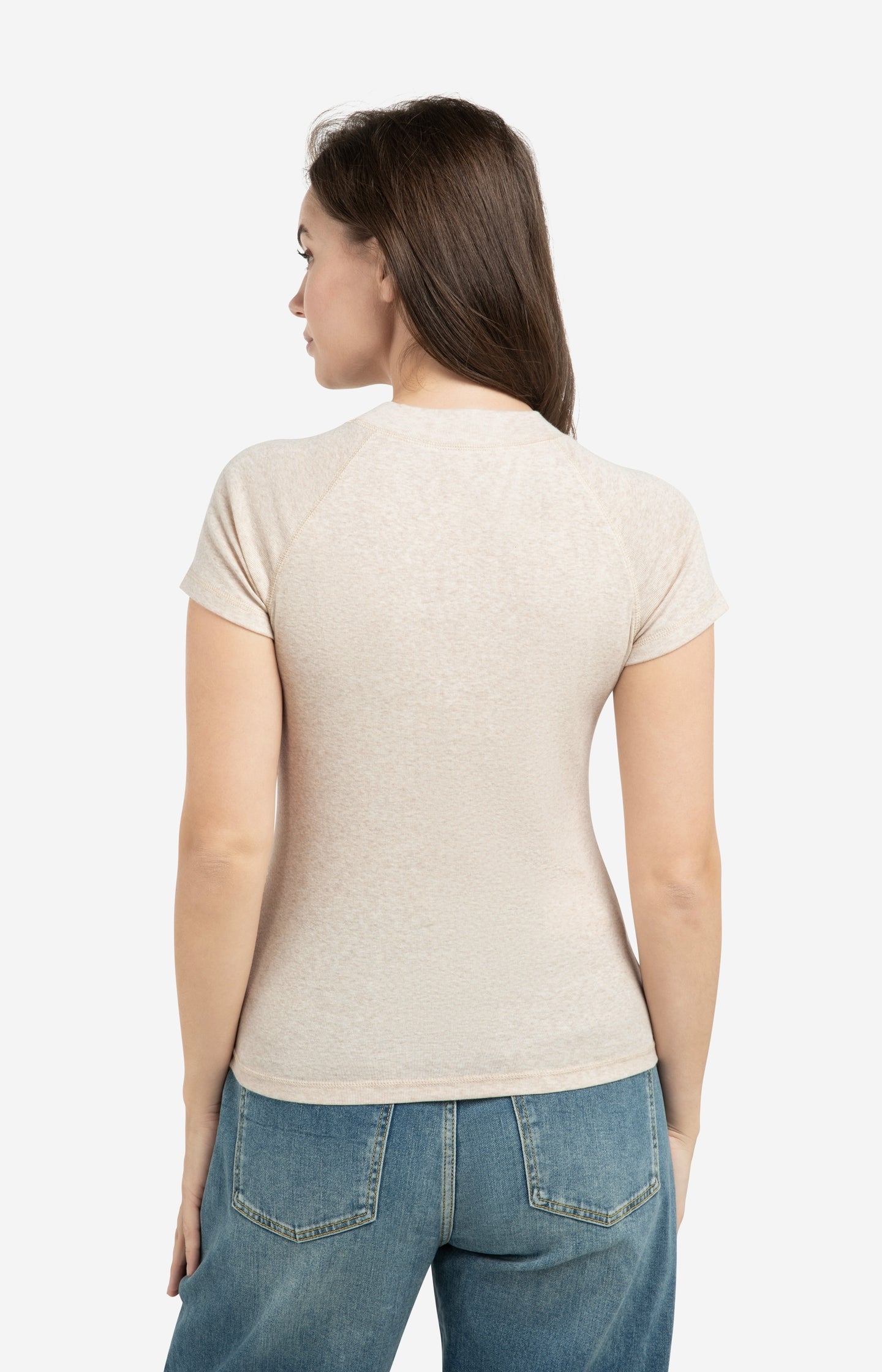 Melange top with short raglan sleeves