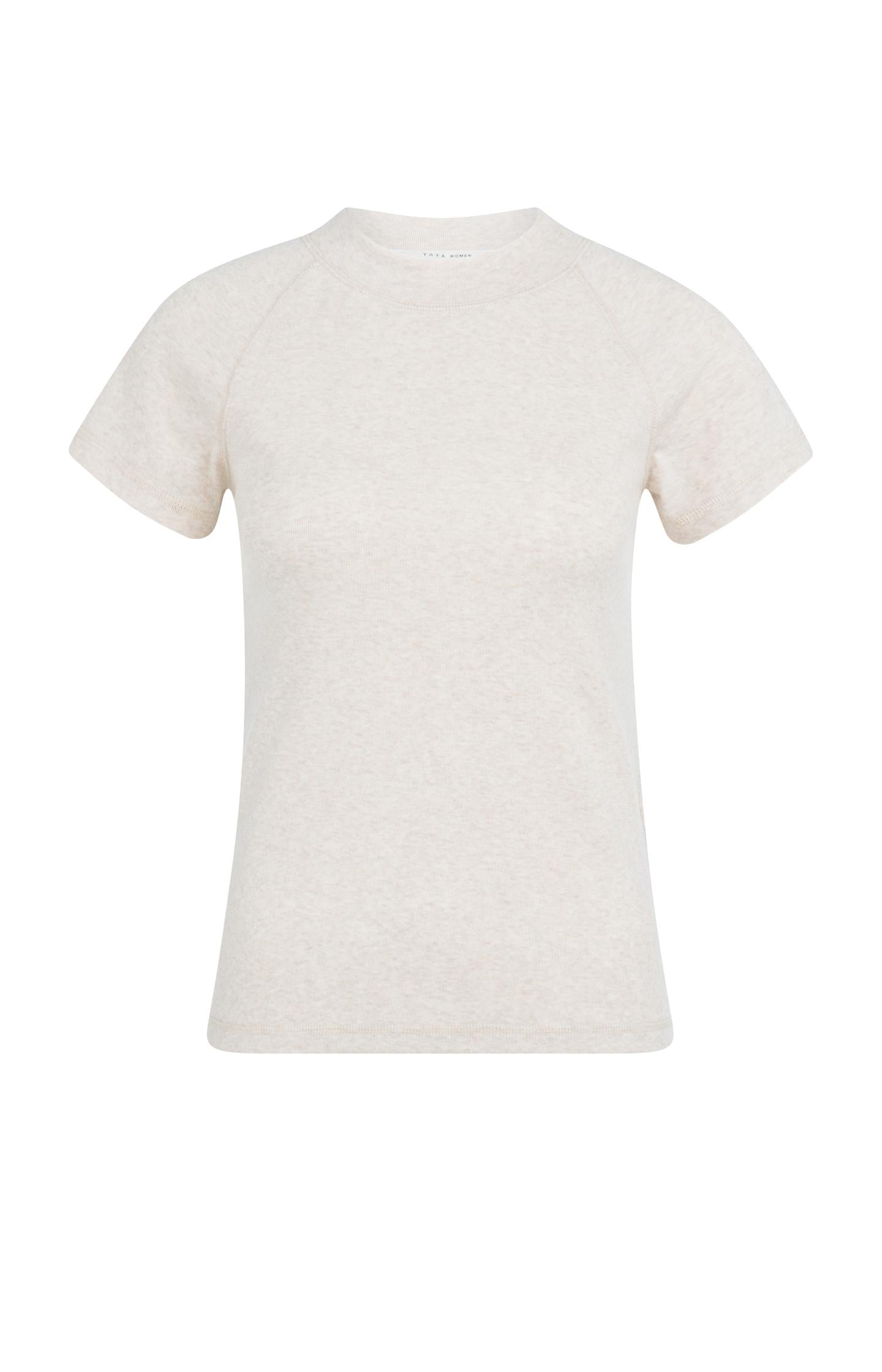 Melange top with short raglan sleeves