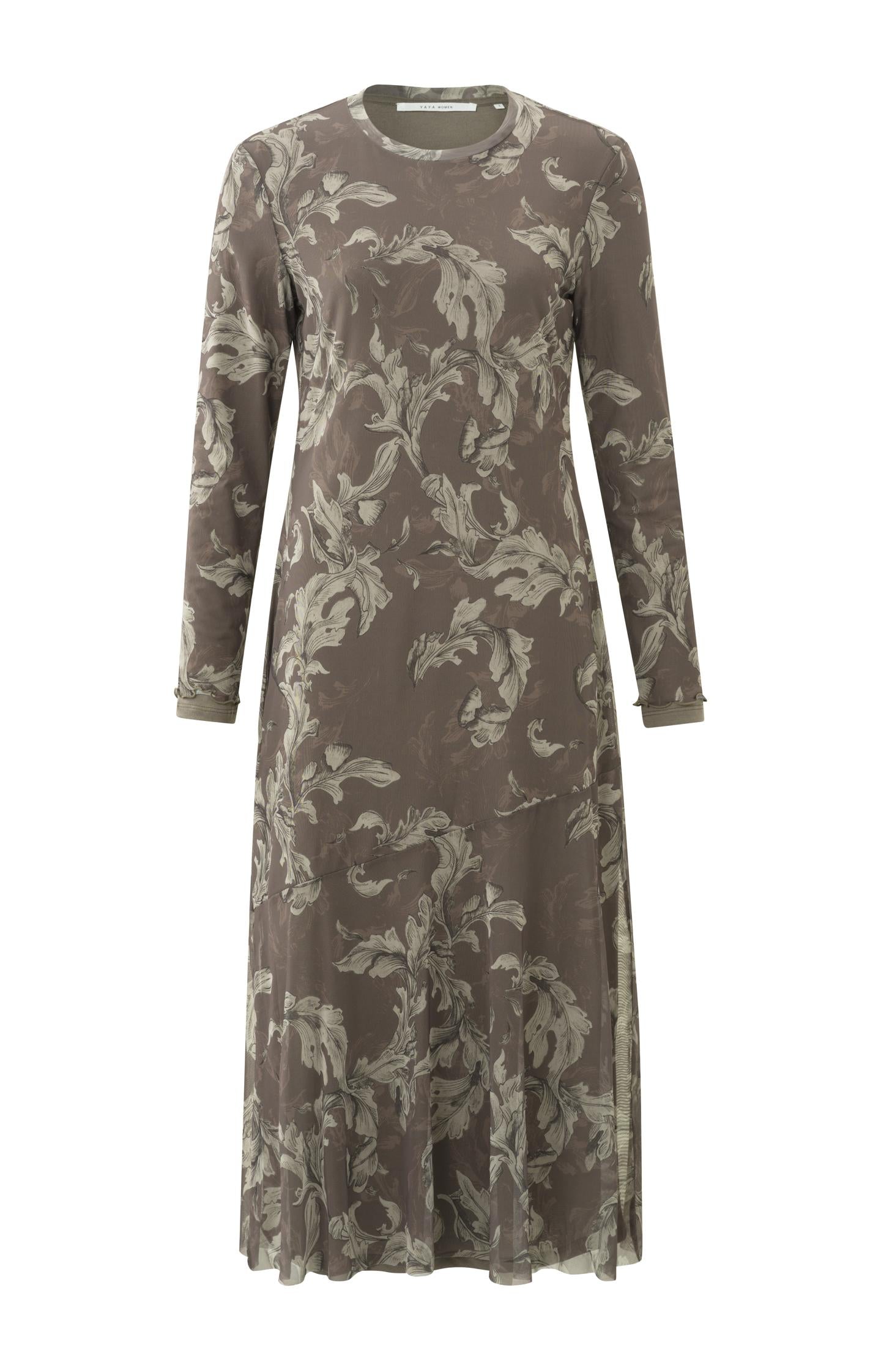 Mesh dress with round neck, long sleeves and print - Type: product