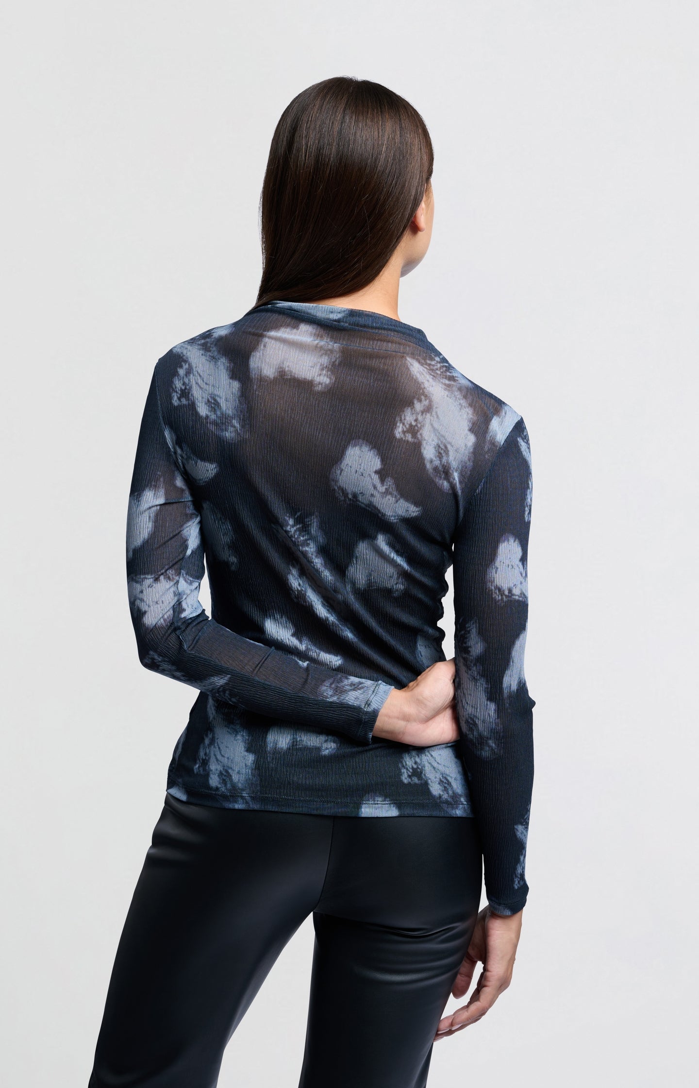 Mesh top with graphic print and long sleeves