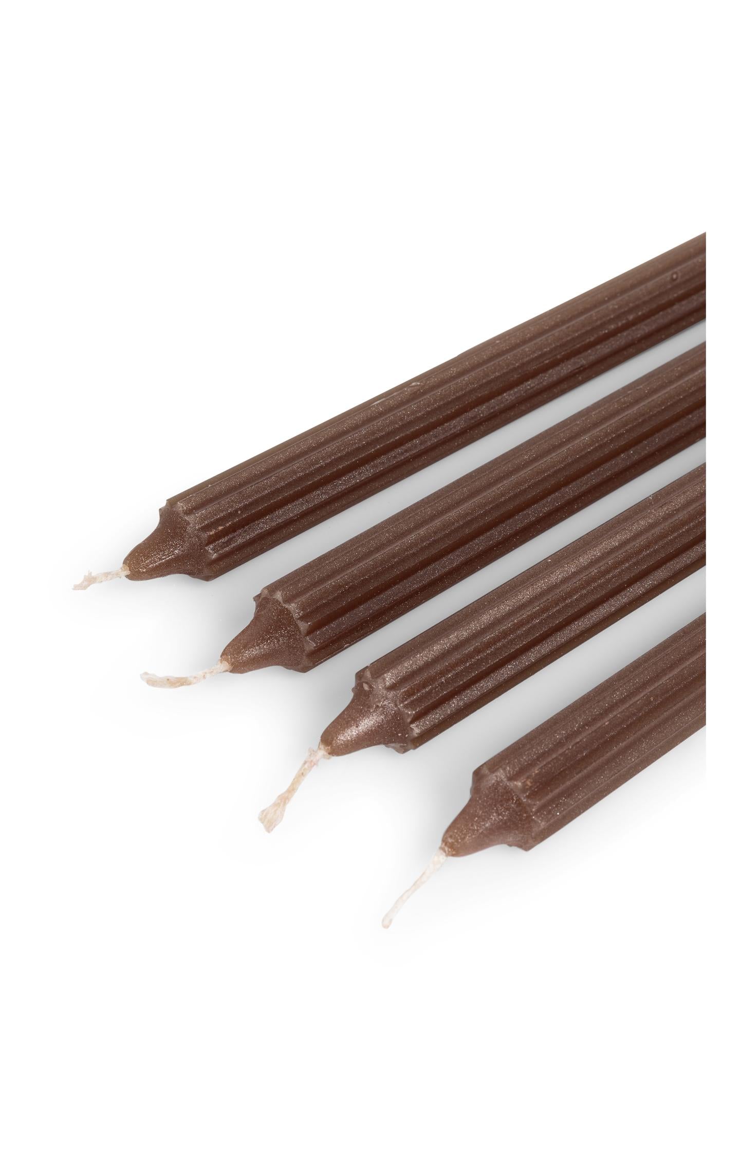 Metallic ribbed dinner candles - set of 4