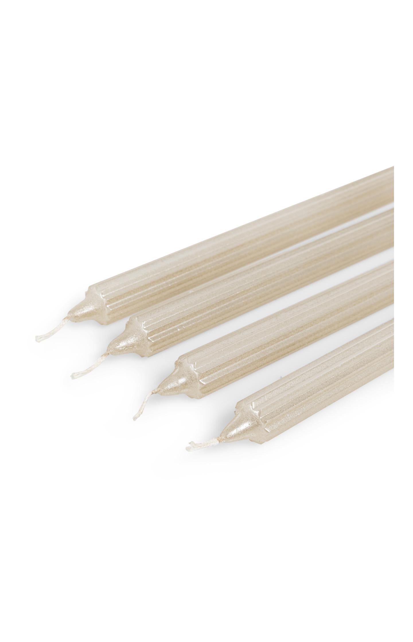Metallic ribbed dinner candles - set of 4