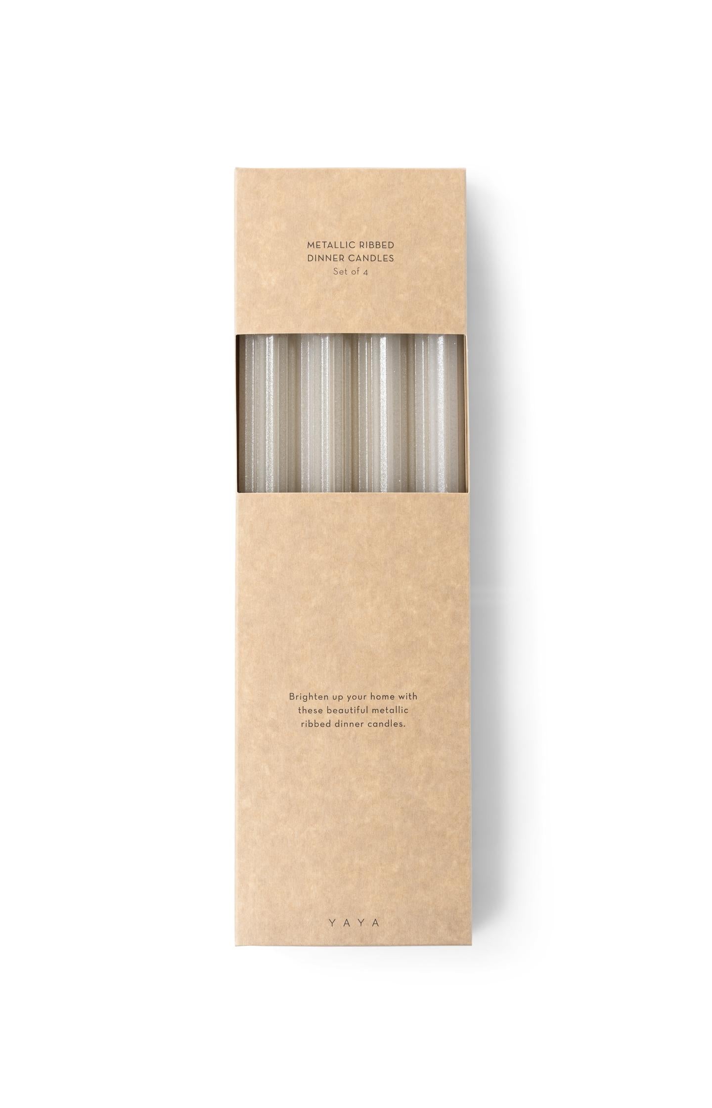 Metallic ribbed dinner candles - set of 4 - Type: product