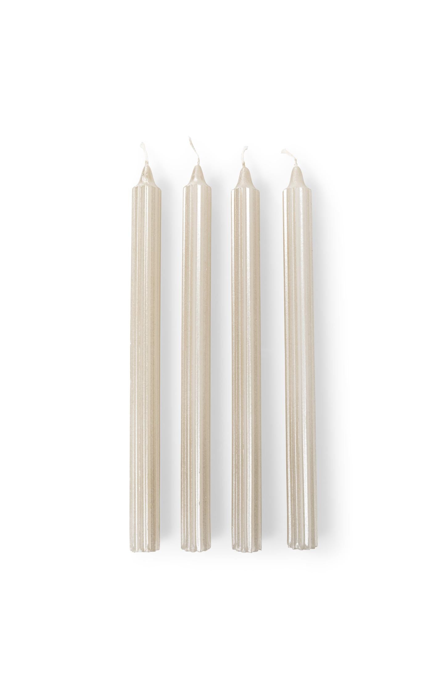Metallic ribbed dinner candles - set of 4