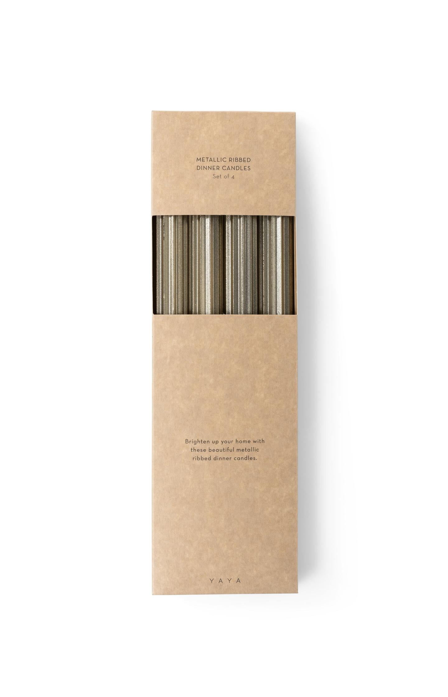 Metallic ribbed dinner candles - set of 4 - Type: product