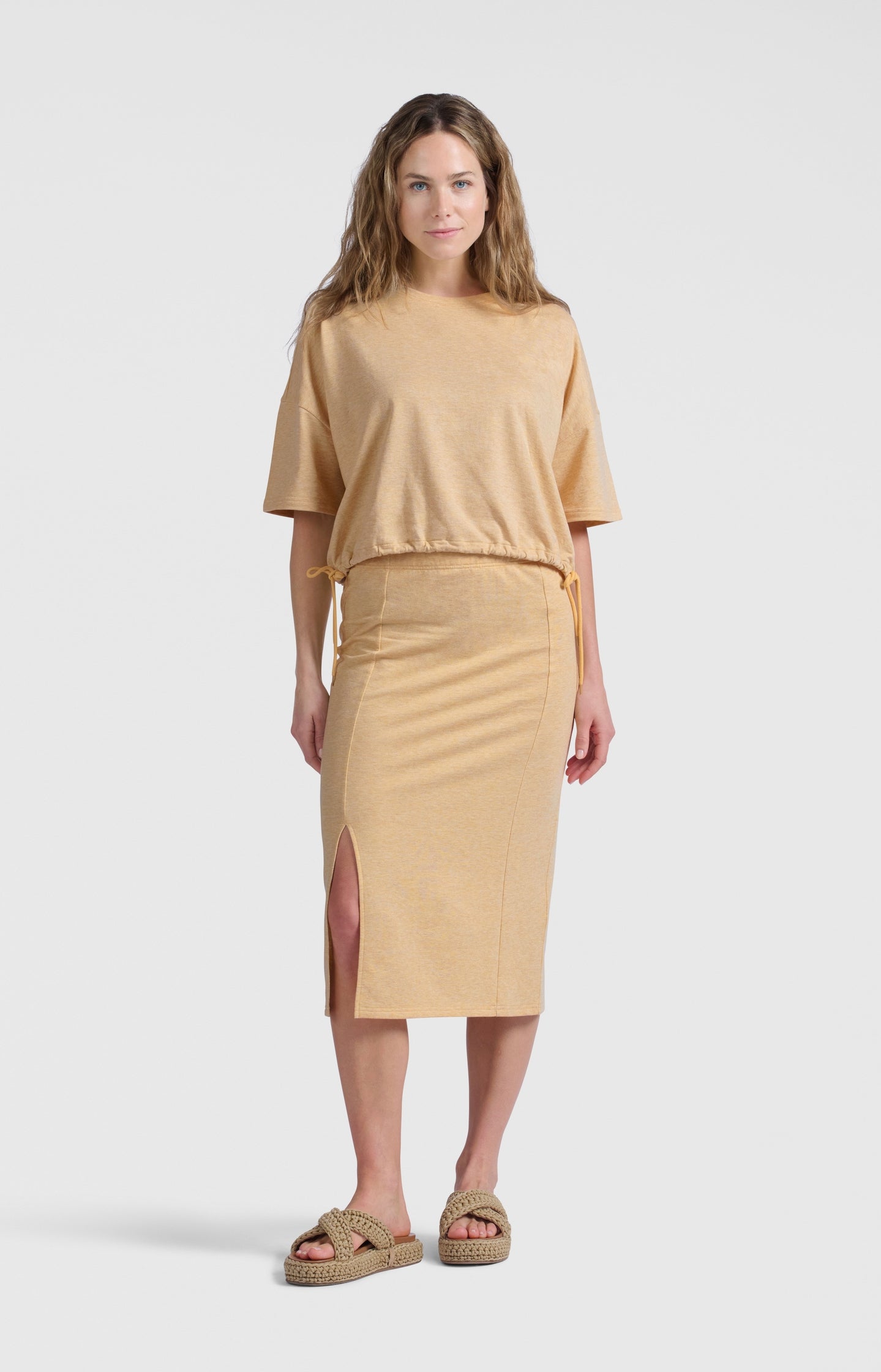 Midi skirt with slit and tie detail
