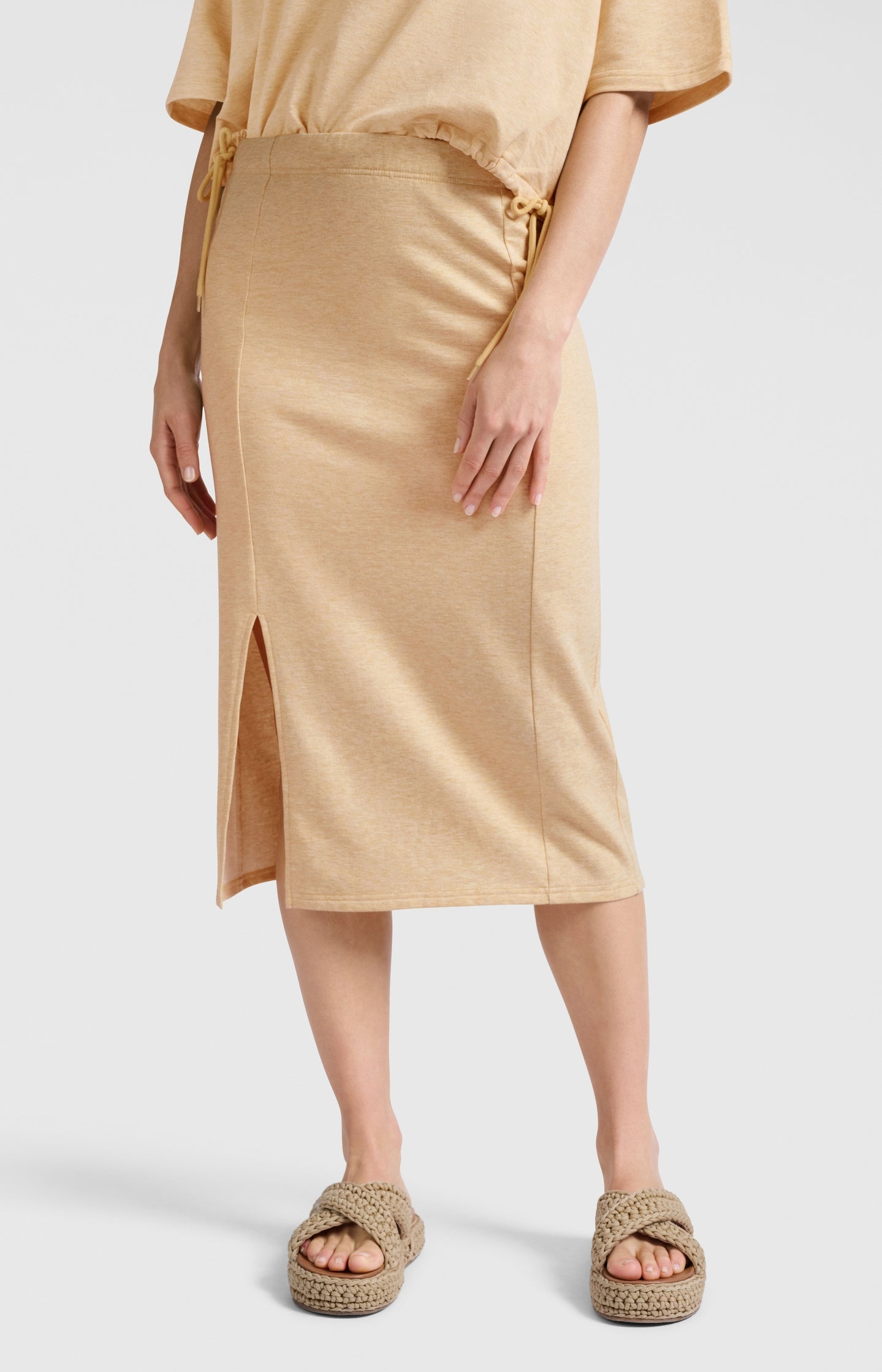 Midi skirt with slit and tie detail