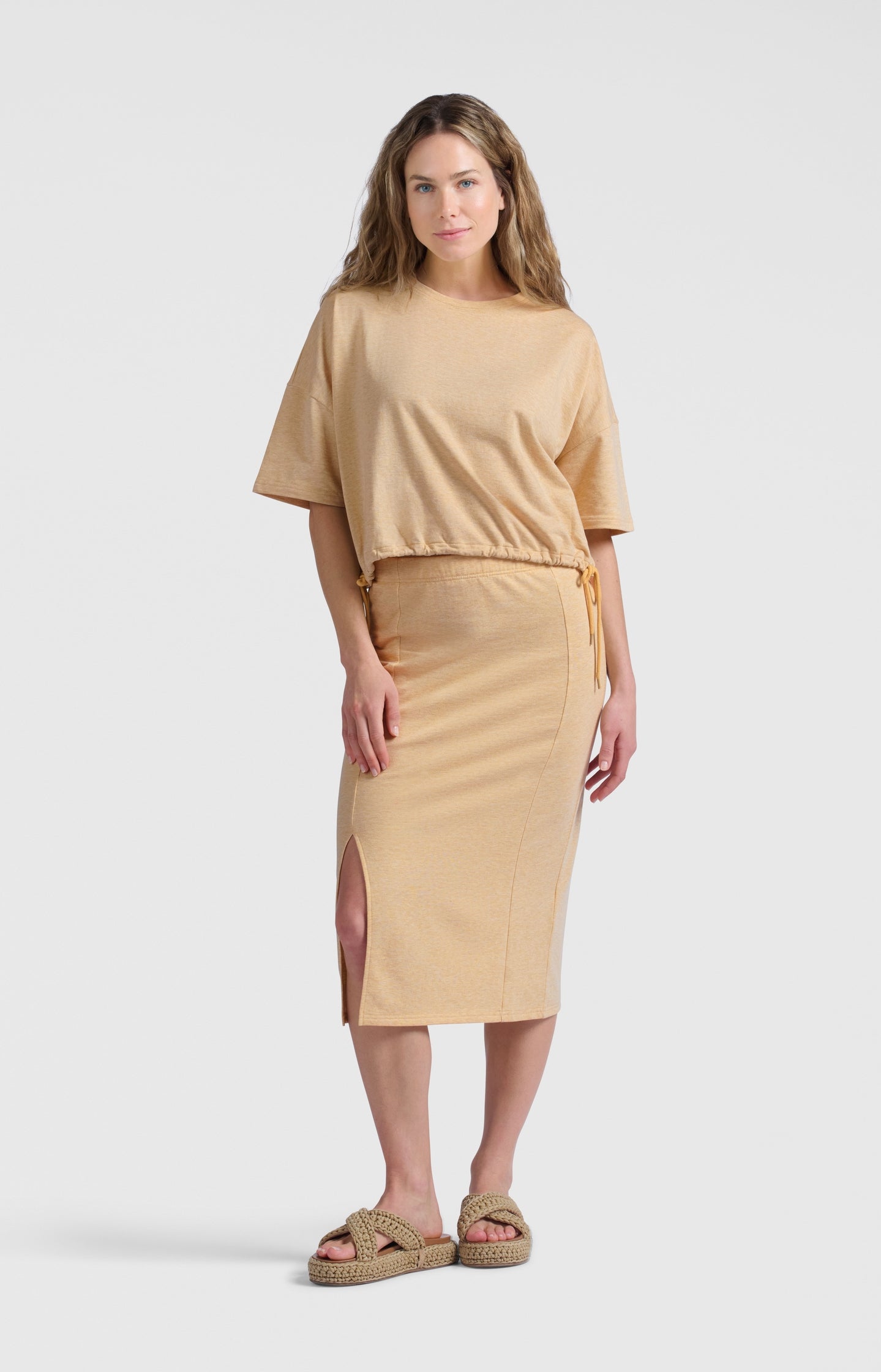 Midi skirt with slit and tie detail