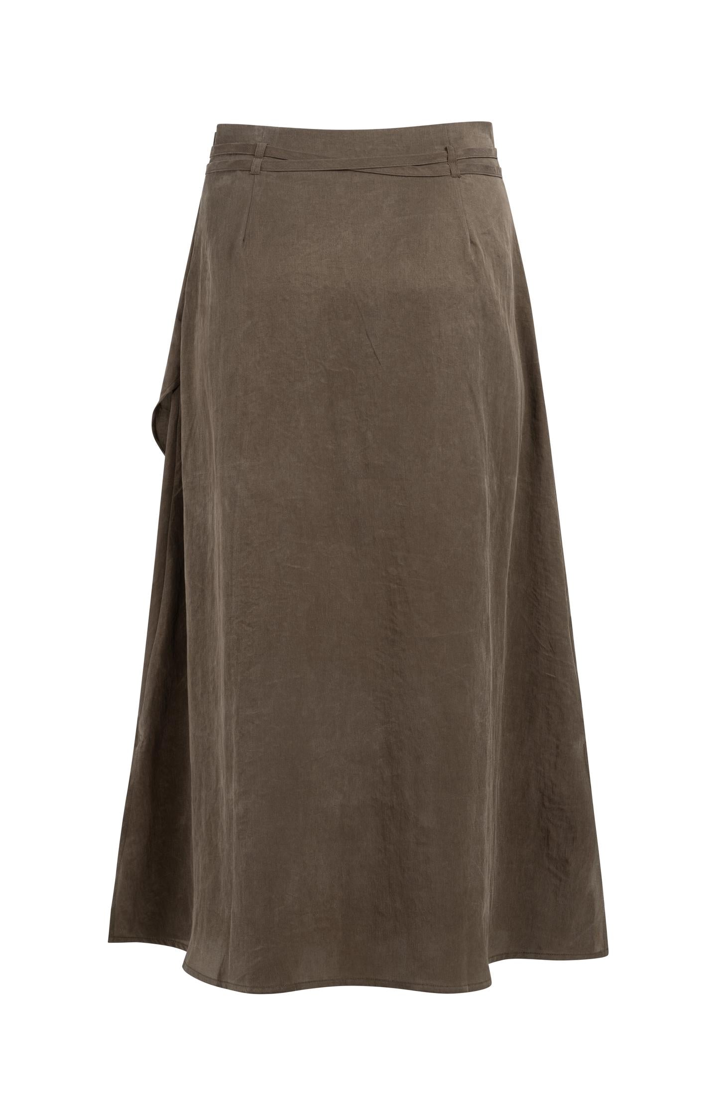 Midi skirt with wrap effect and tie belt