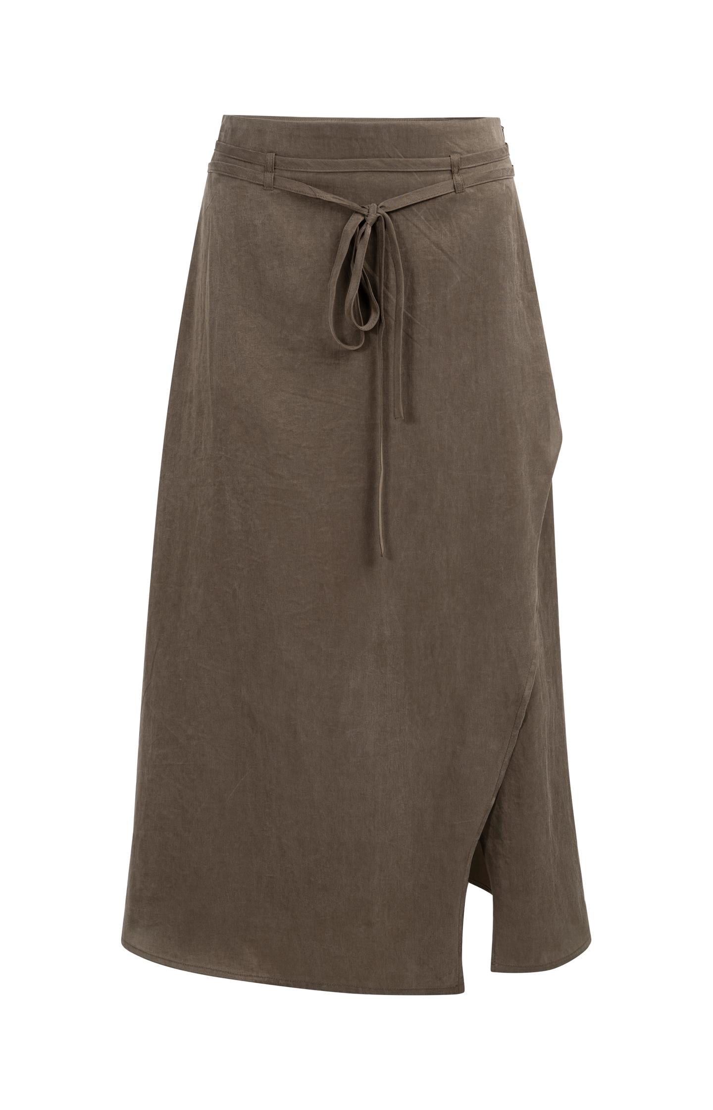 Midi skirt with wrap effect and tie belt