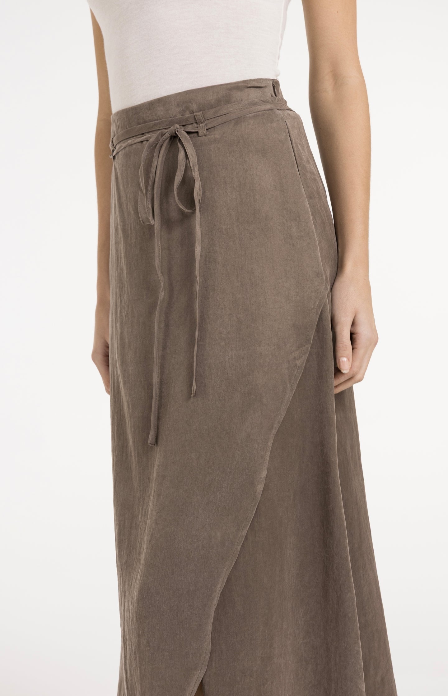 Midi skirt with wrap effect and tie belt