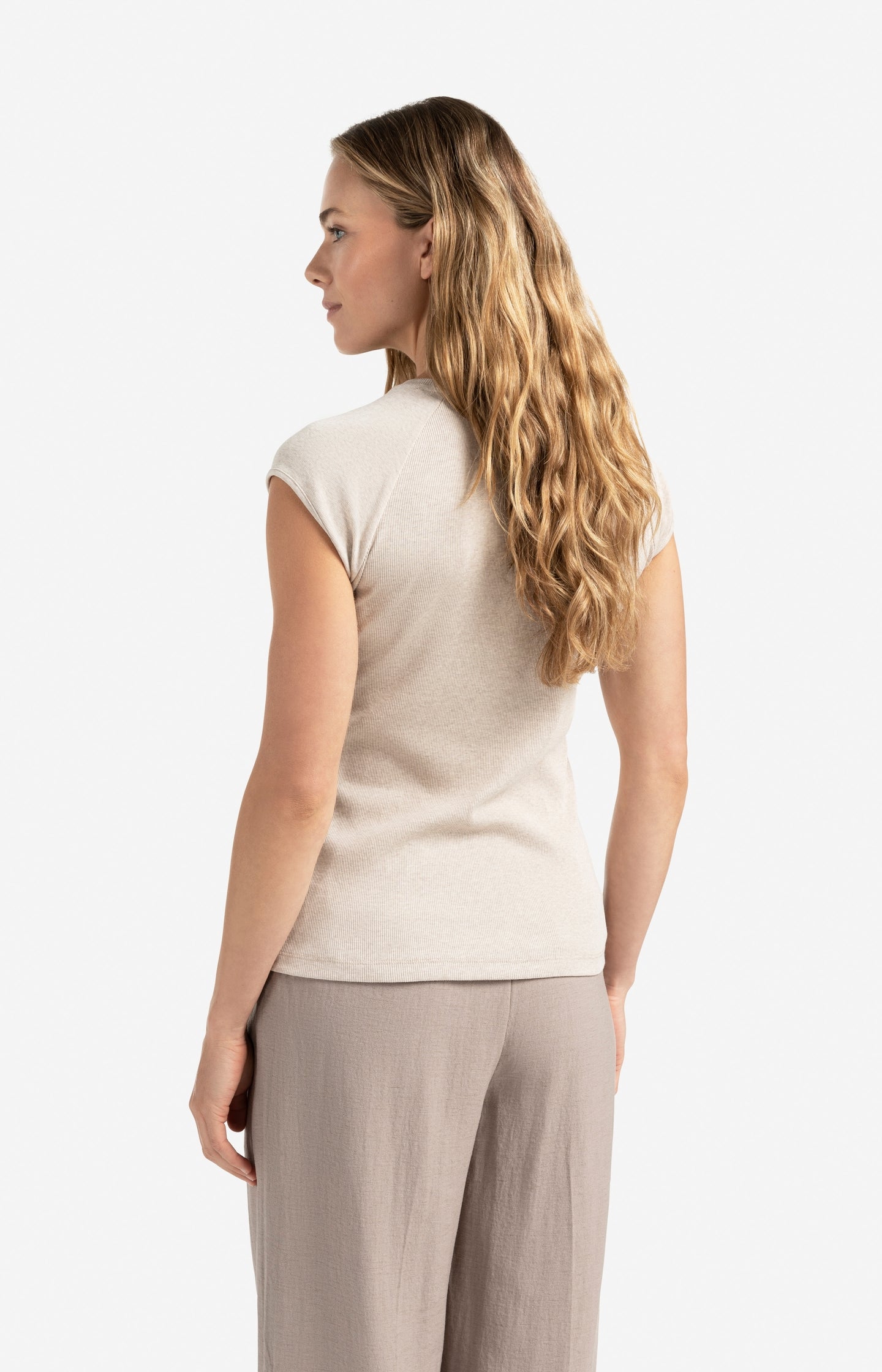 Mixed fabric T-shirt with plain sleeves - Type: lookbook