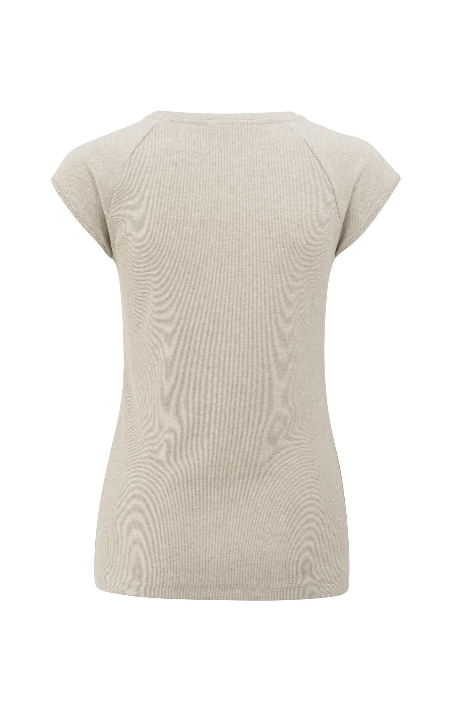 Mixed fabric T-shirt with plain sleeves