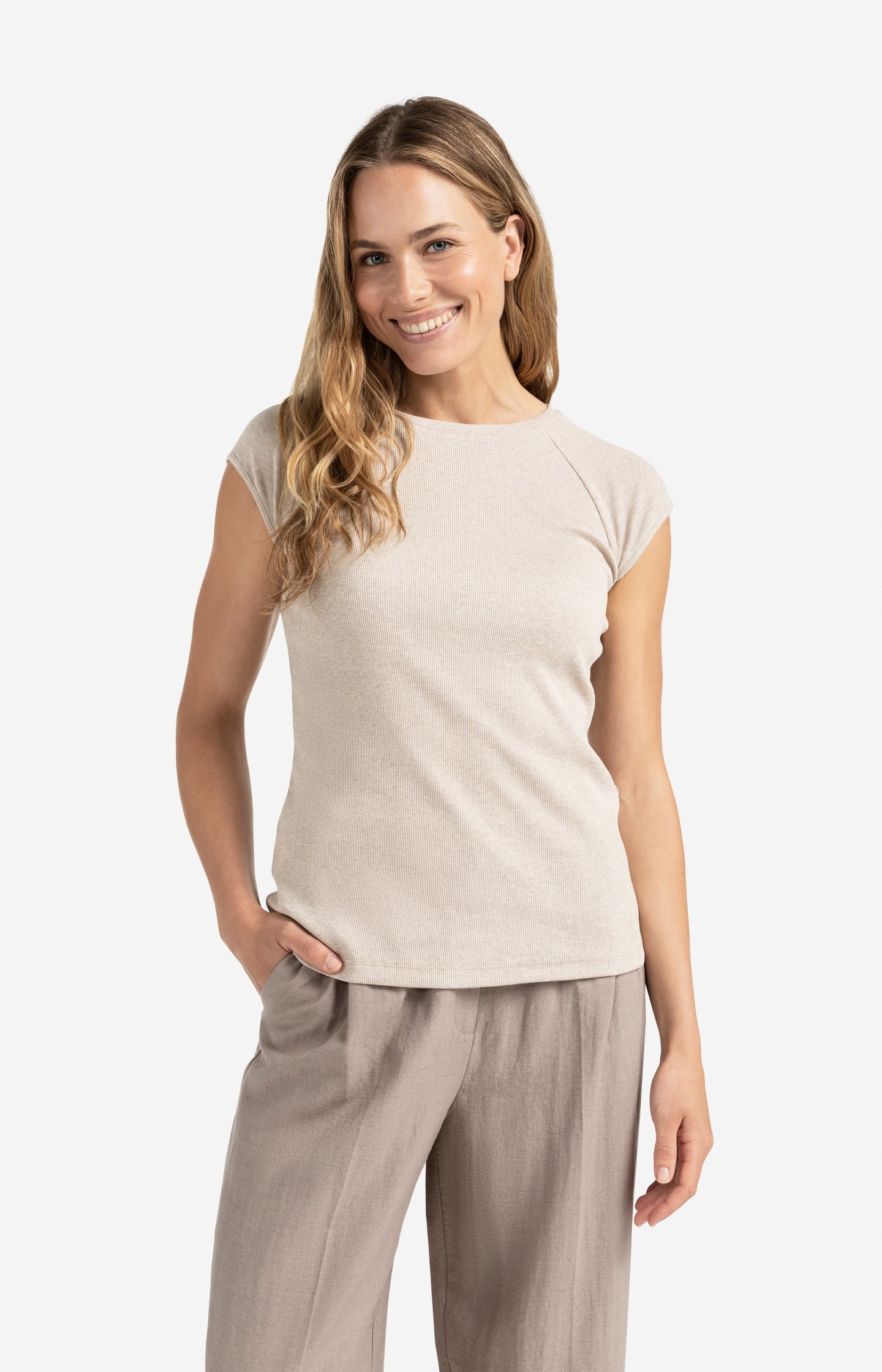 Mixed fabric T-shirt with plain sleeves