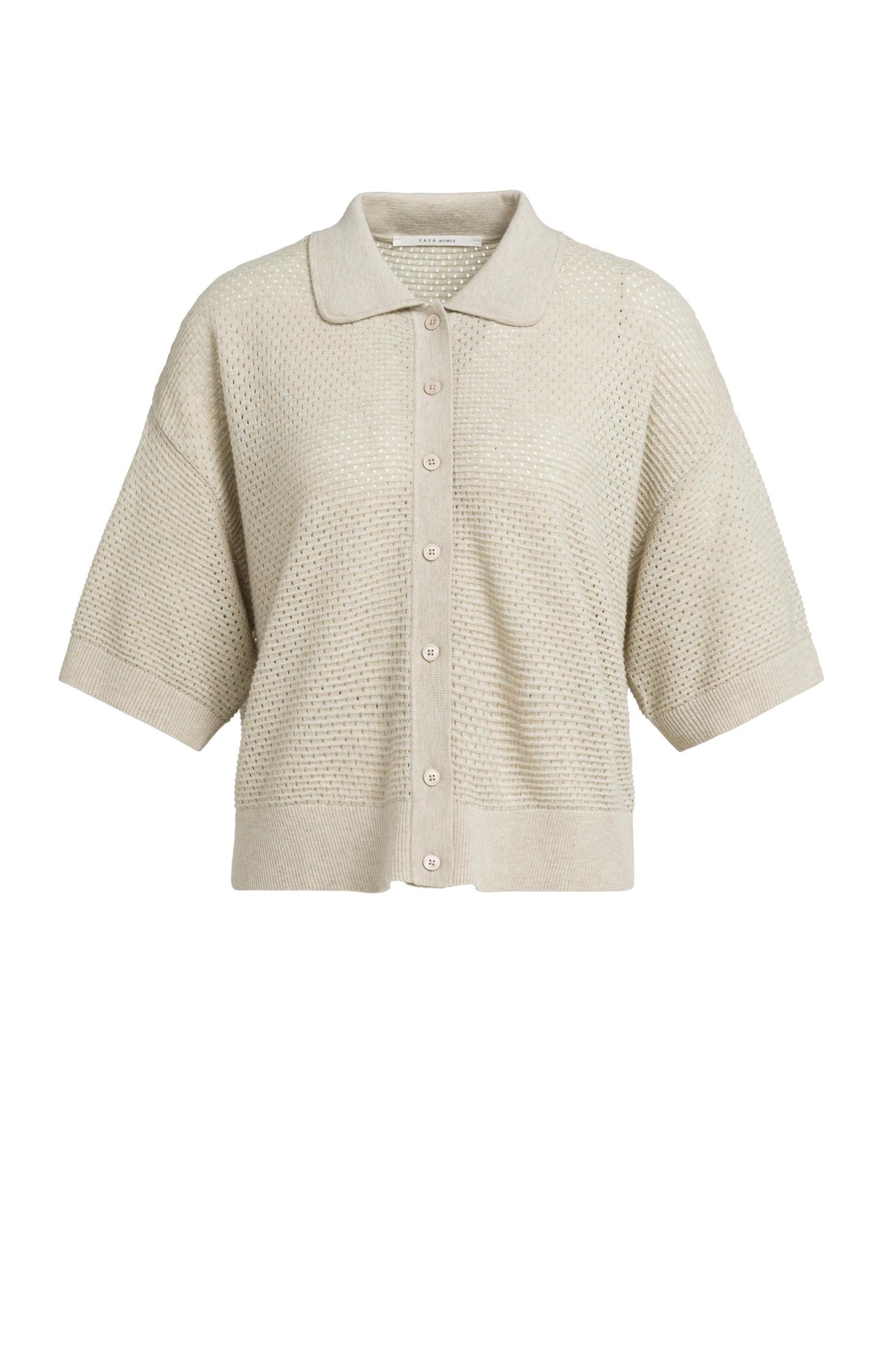 Locker gestrickter Kurzarm-Cardigan mit Kragen