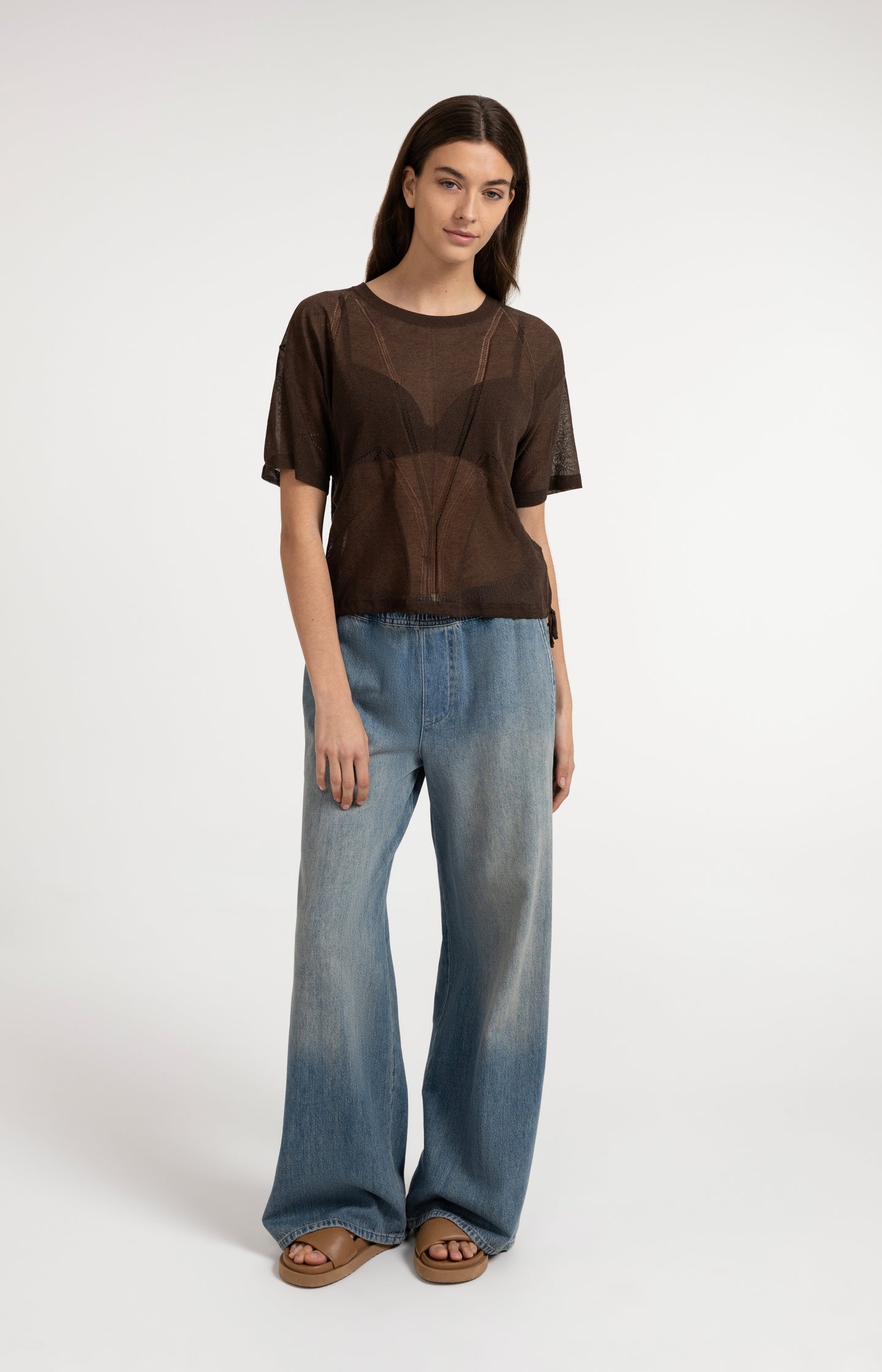 Open-knit top with ajour pattern and tie details