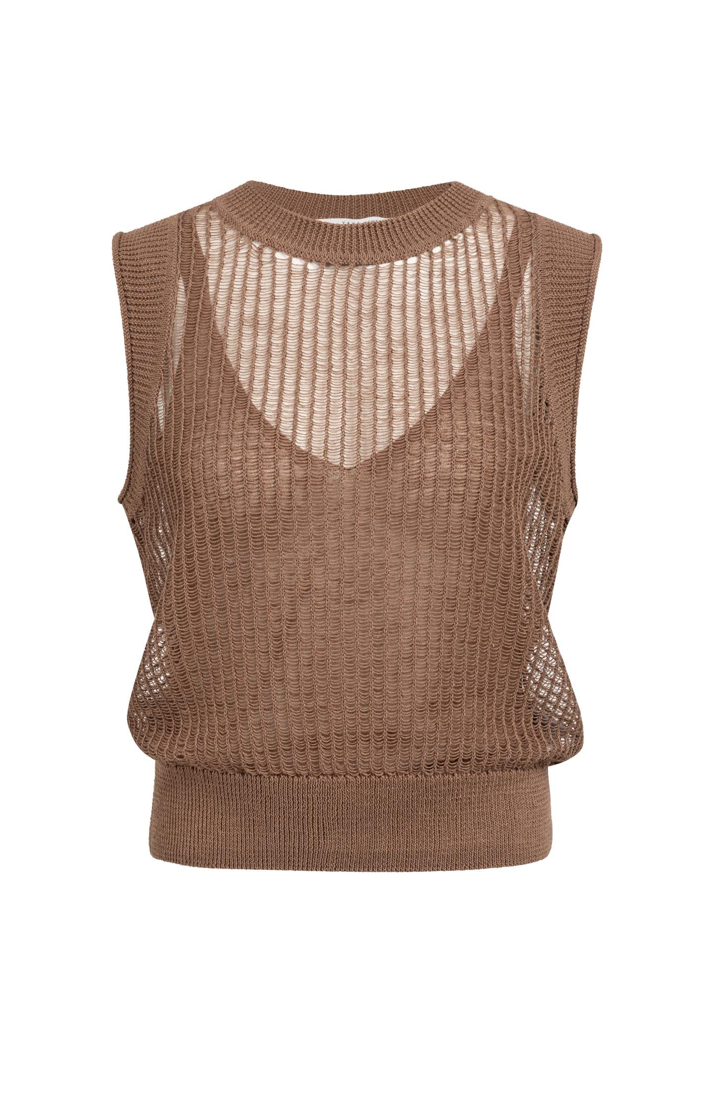 Open-knit top with matching underlayer