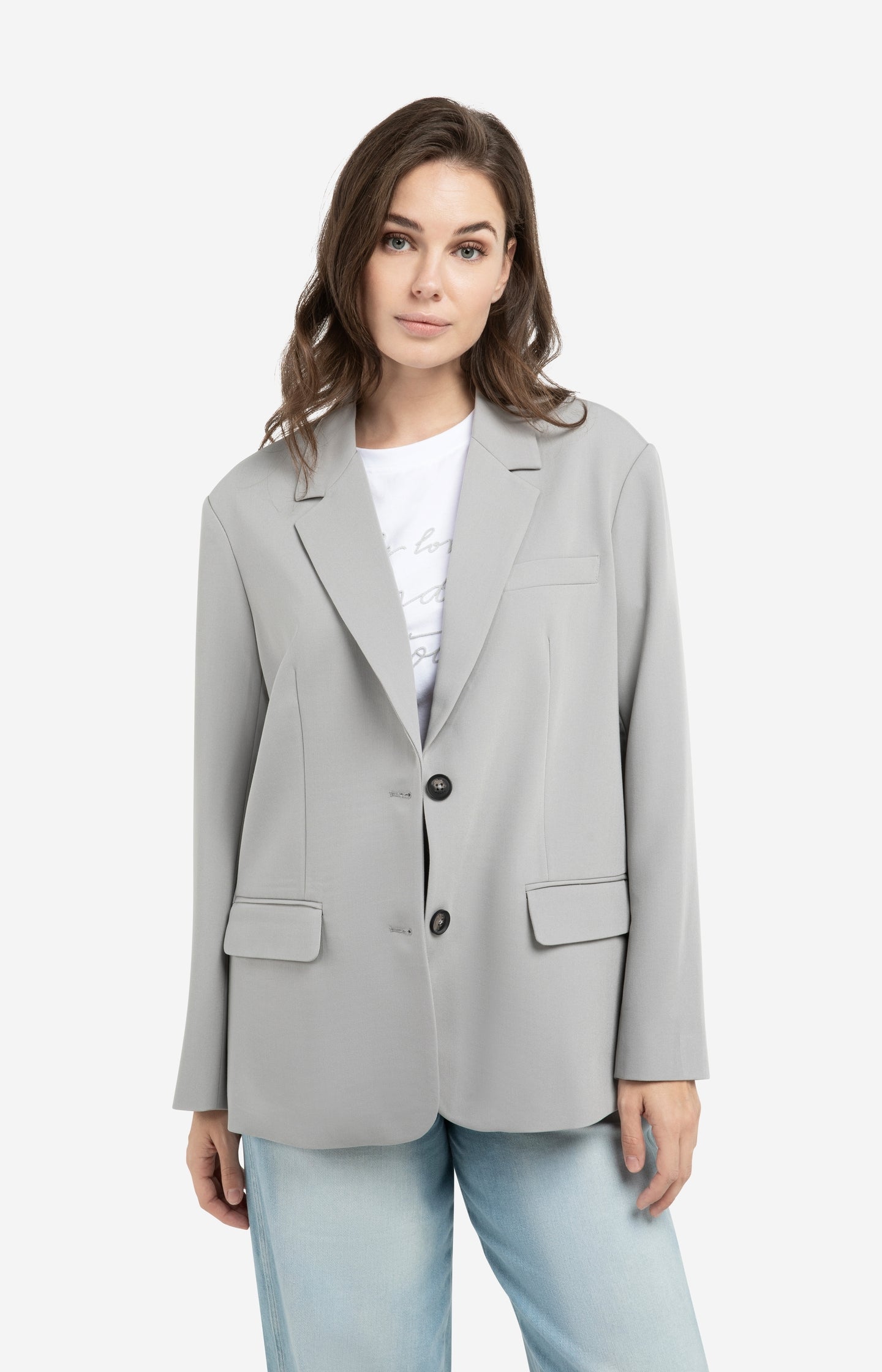 Oversized blazer with fancy button details - Grey