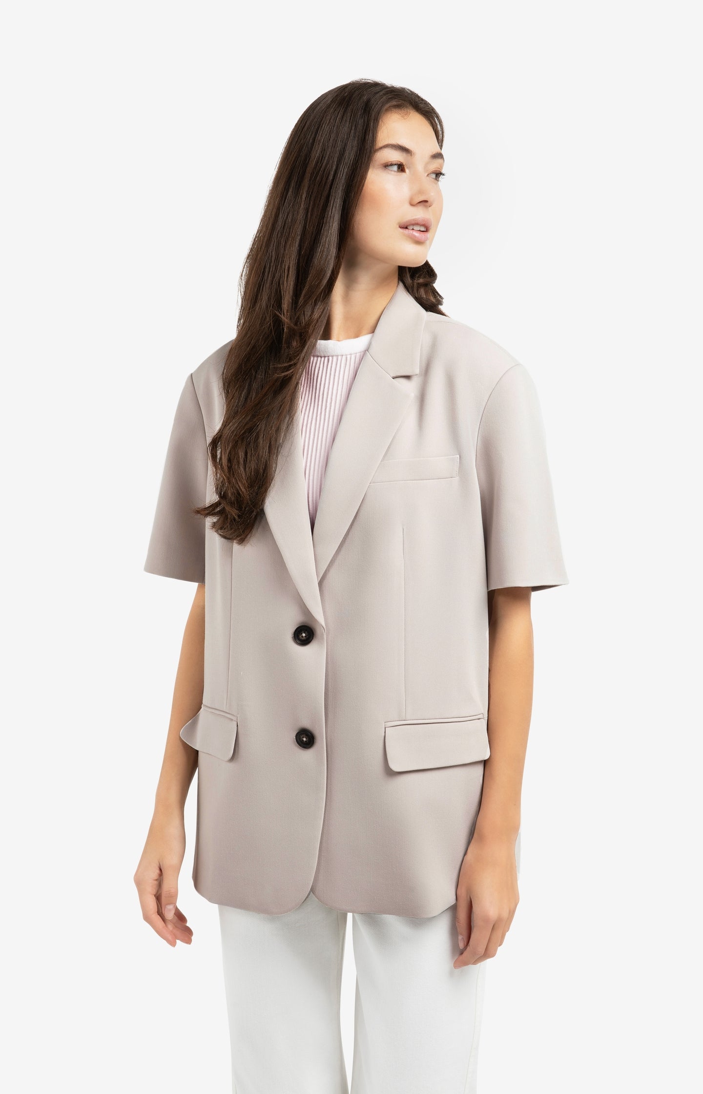 Oversized blazer with short sleeves and lapel collar - Grey