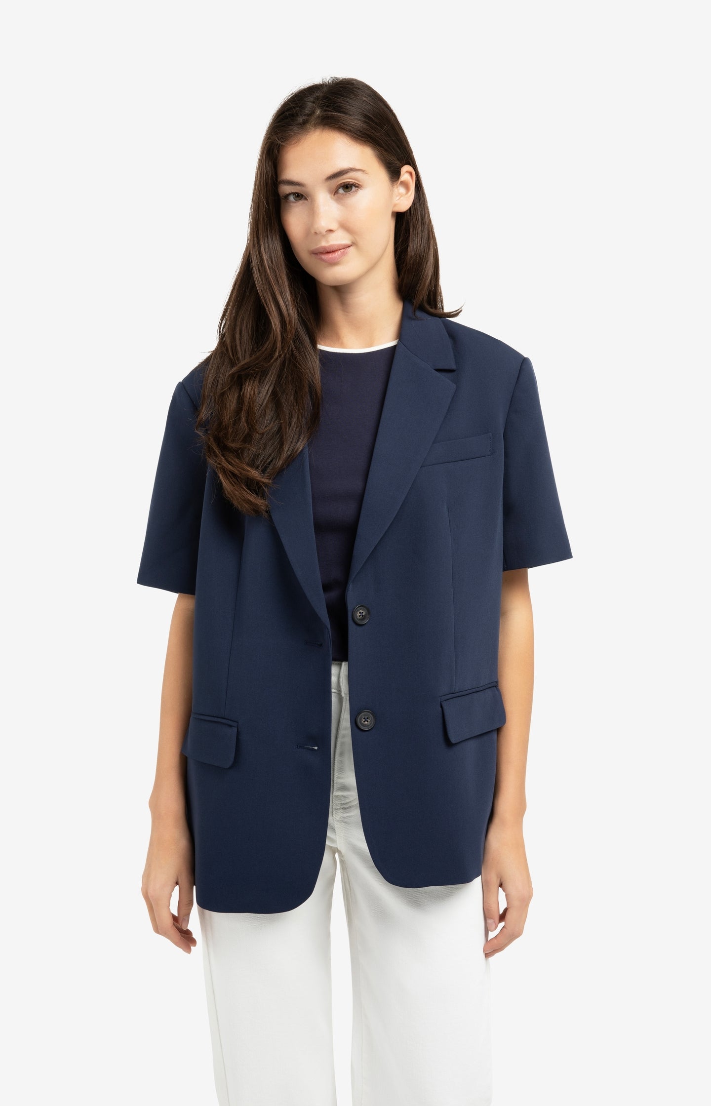 Oversized blazer with short sleeves and lapel collar - Blue