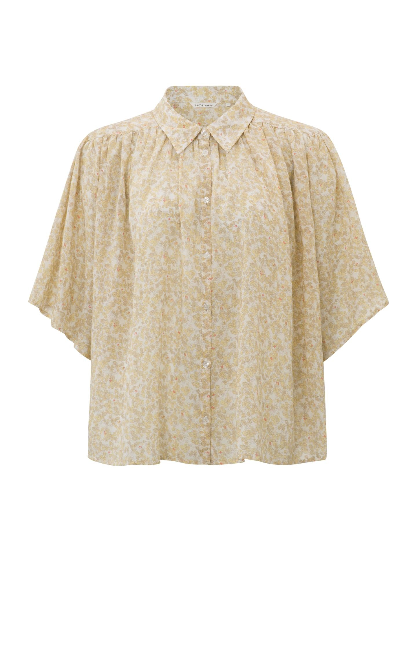 Oversized blouse with mid-length pleated and floral print - Type: product